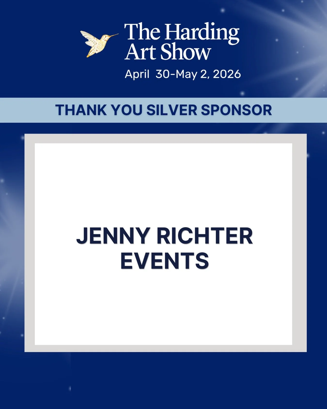 The Harding Art Show would not be possible without the support of our sponsors. 

Thank you to Jenny Richter Events!

We are so grateful for your Silver Level contribution to the 2026 show.