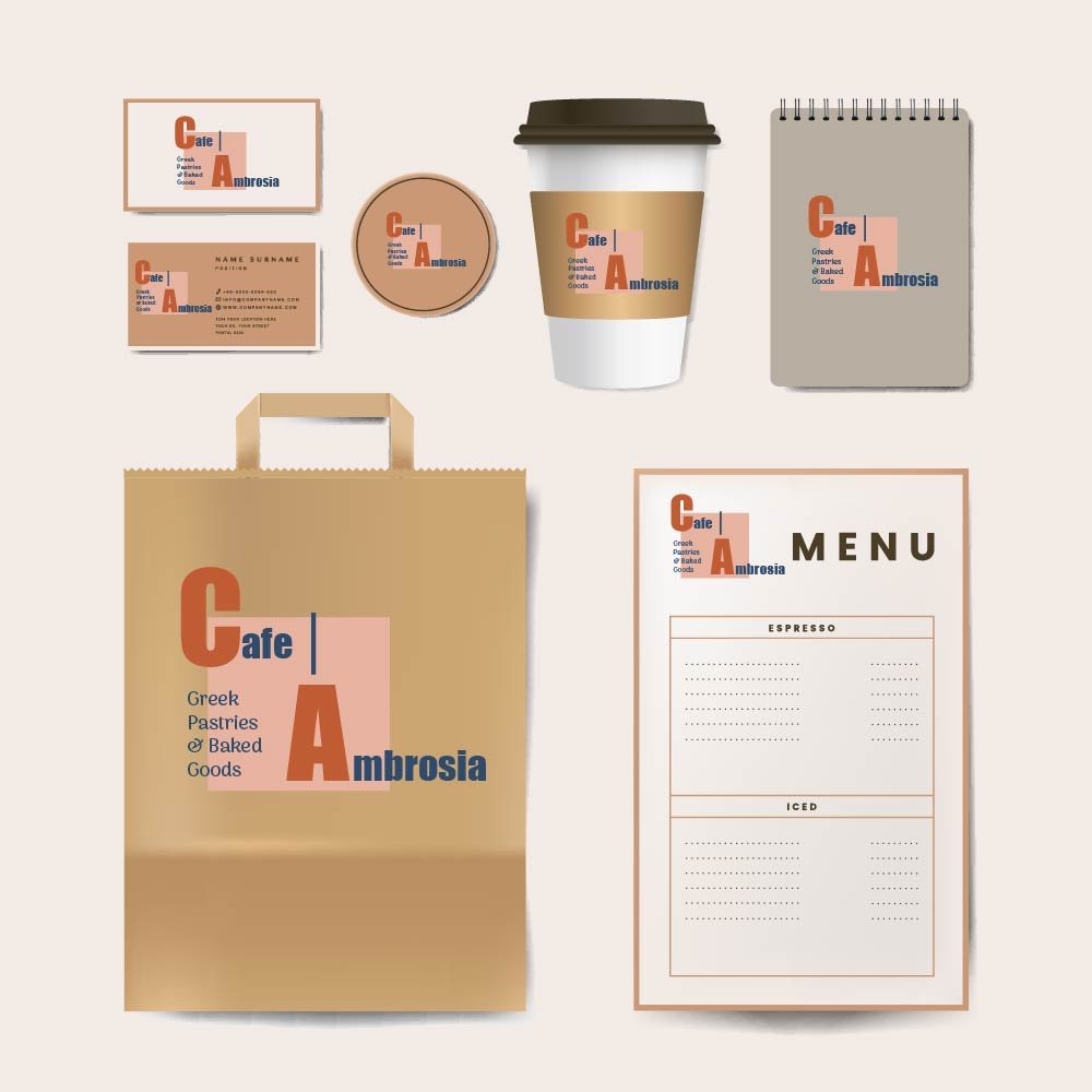 Cafe Ambrosia Logo... design project to give to a potential client. This logo was inspired by a business in my area that could use a fresh new look