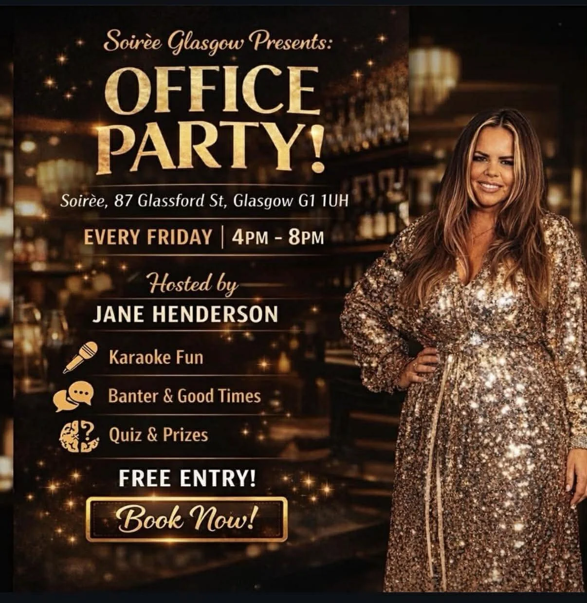 A Woman passionately singing and playing an electric guitar on stage, with decorative lights and a microphone visible.