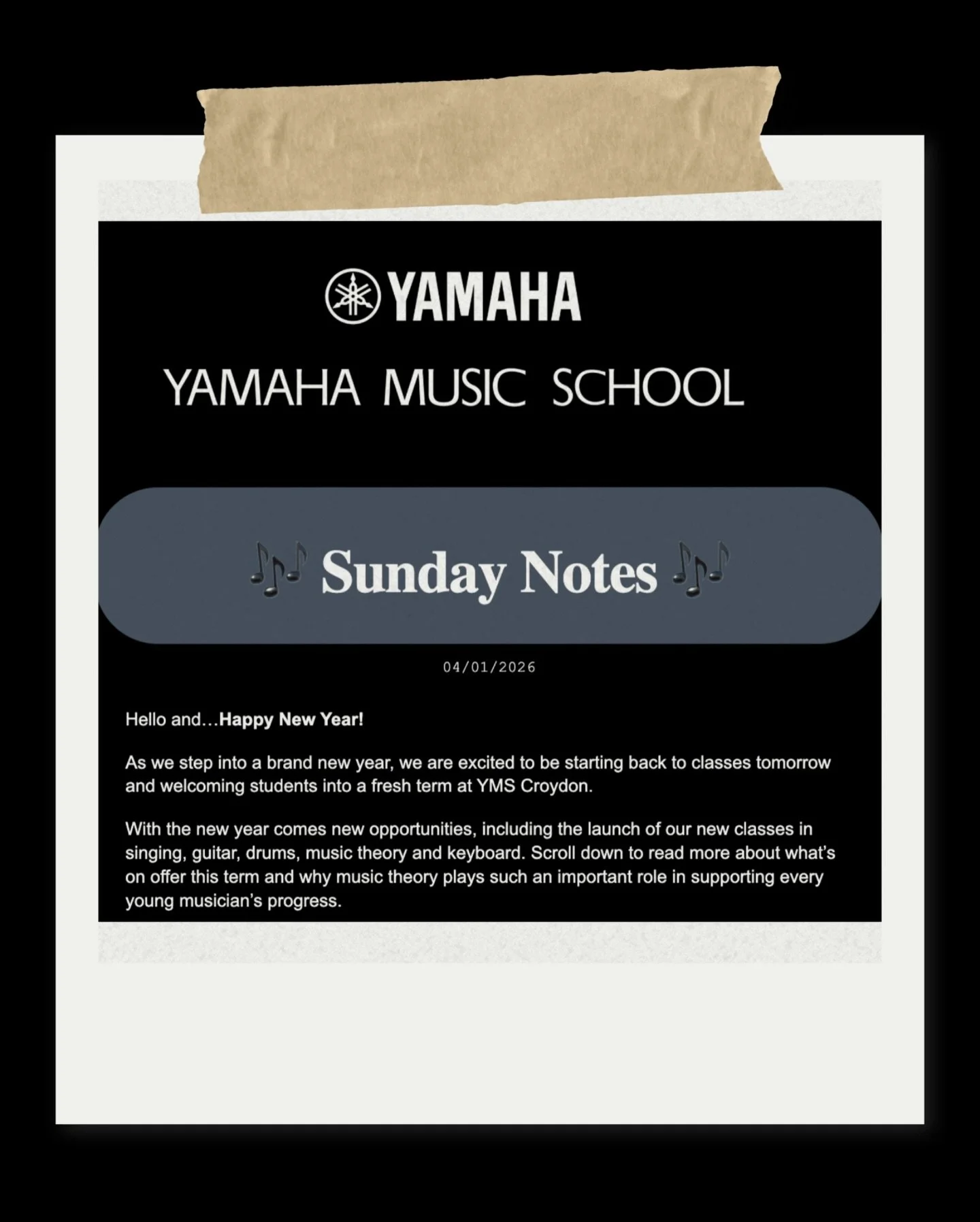 Sunday notes 🎶 🗞️ Do you subscribe to our weekly newsletter? As a new year treat here a is a sneak peek of today&rsquo;s news! New classes, helpful tips and more!

Sign up to our newsletter via the form on our website 😊

#music #musiclessons #sund