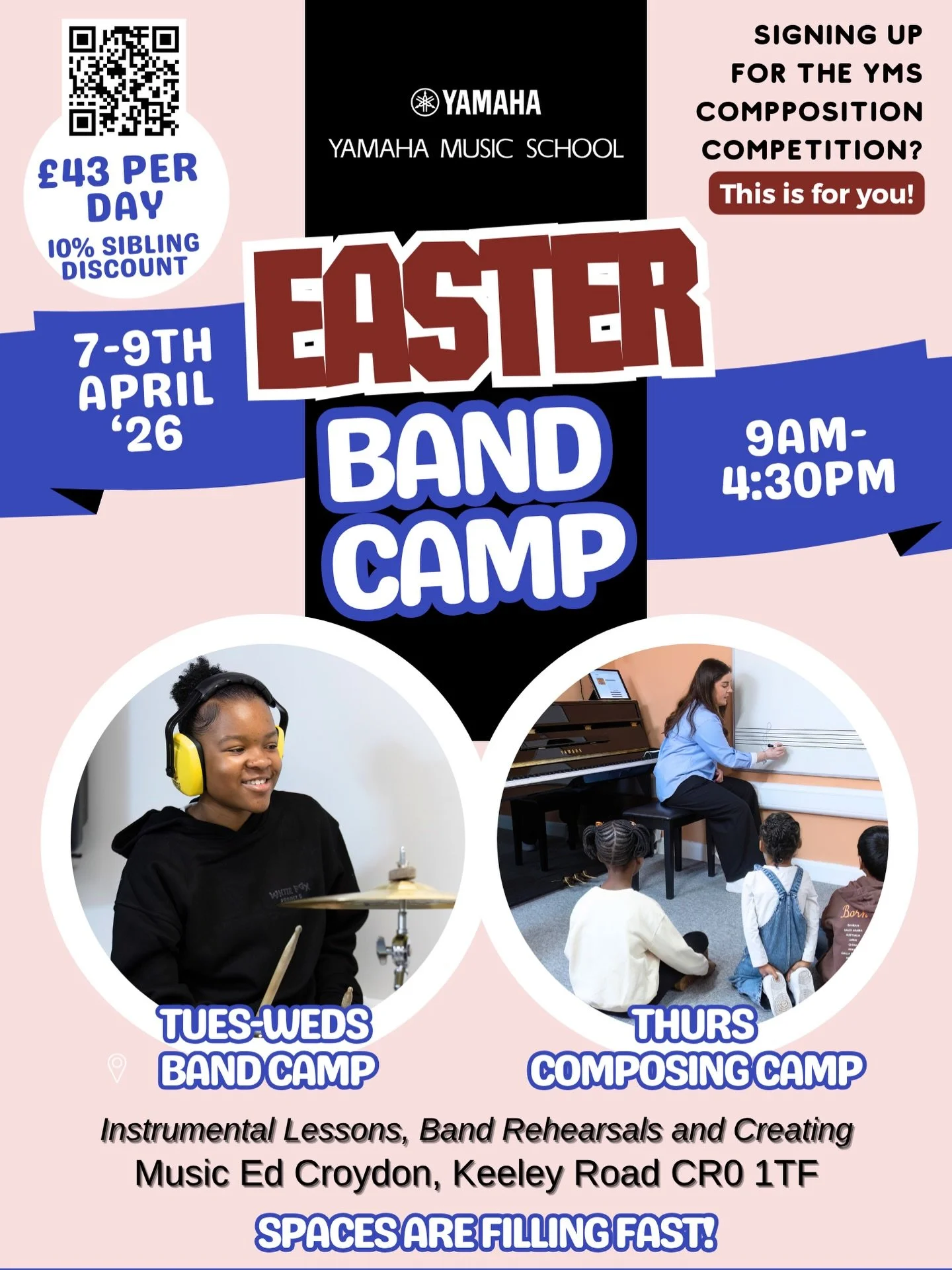 Make this Easter unforgettable 🎶

From first notes to full band jams, our 3 Day Easter Band Camp is the perfect mix of creativity, confidence building and serious fun. 

Open to beginners and young musicians alike, children will explore instruments,