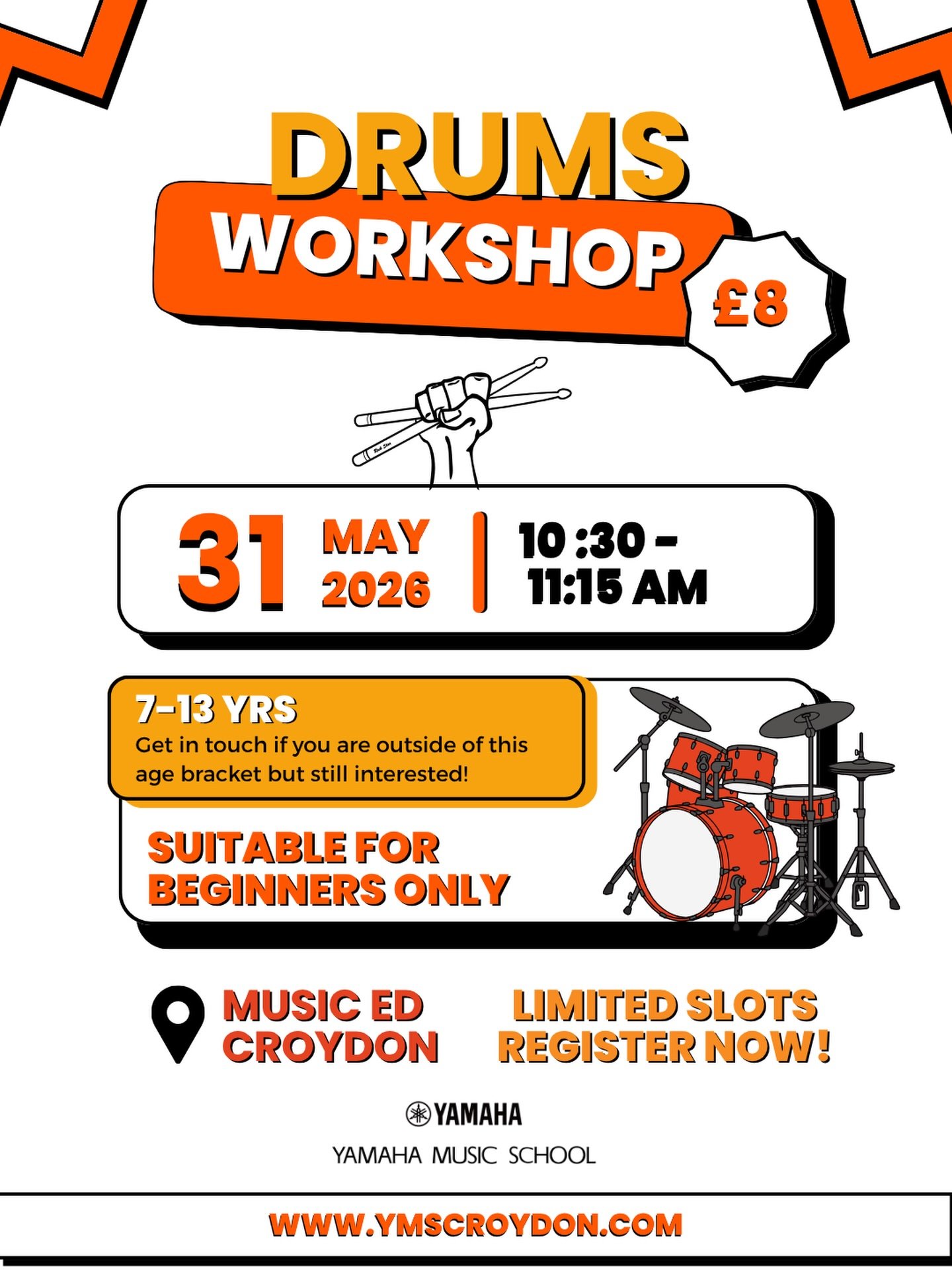 Ever fancied trying the drums? Now is your chance! 🥁 Join teacher Alex on Sunday 31st May for a beginner workshop! For children that are 7-13yrs old! 

#drums #music #croydon #workshop