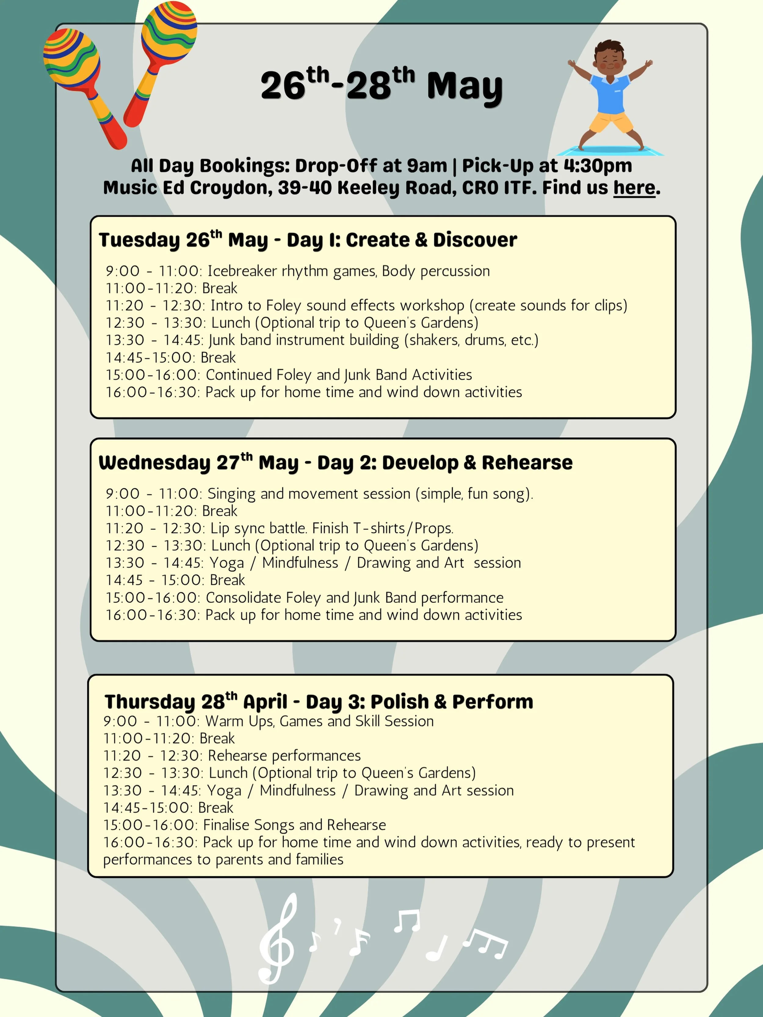It&rsquo;s almost time for May Camp 🥁 3 days of creative fun 🤩 We can&rsquo;t wait! Sign up via our website for one day, or all three! 

#camp #holidays #kids #music #london