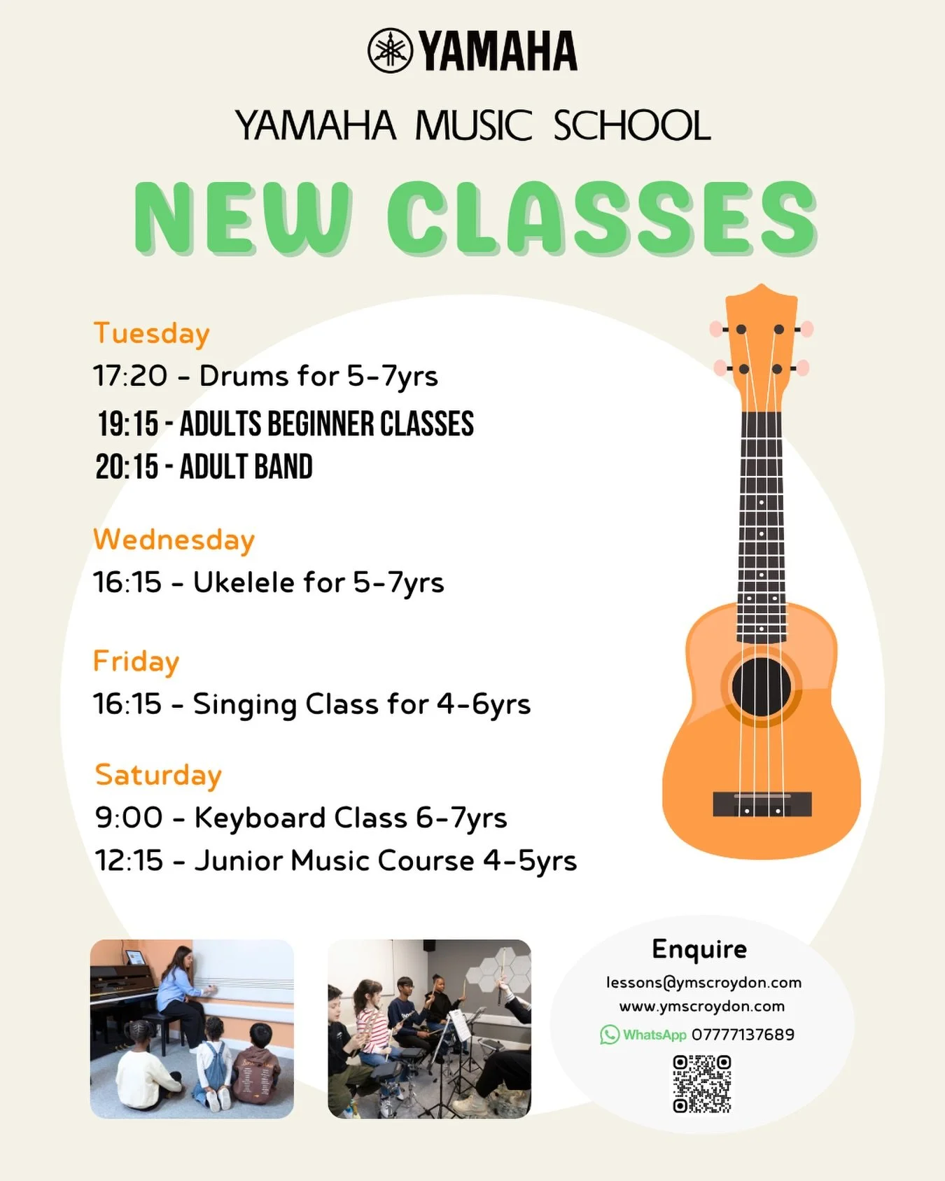 New Week, New Term, New Classes 🤘 Last Chance to join YMS Croydon before September 🌞 🎶 

Enquire via email or WhatsApp! See you there! 

#croydon #music #school #monday #yamaha