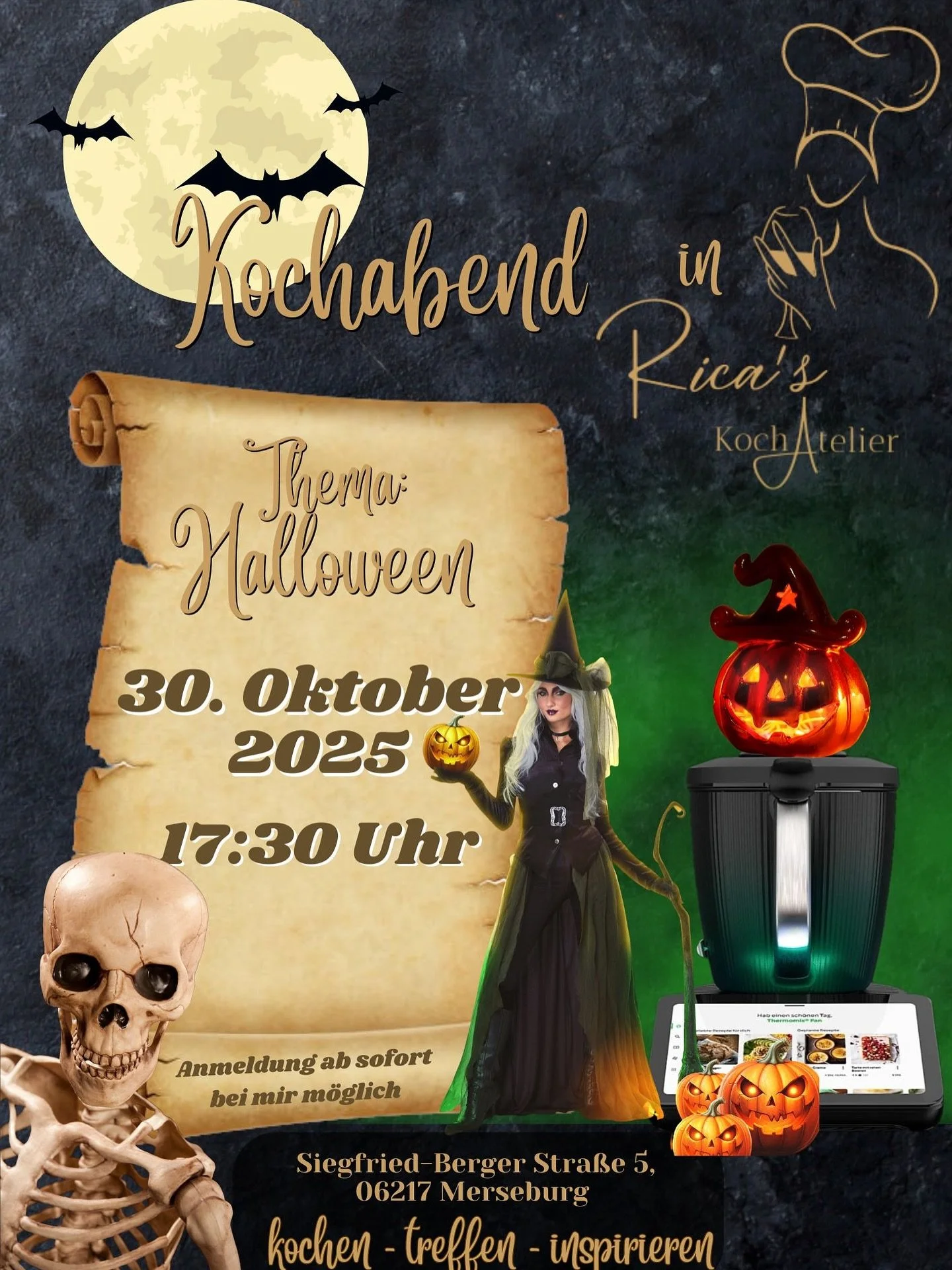 Ein 🎃 Halloween 👻 Kochkurs mit Thermomix. Es sind noch 4 Pl&auml;tze frei. 

Dieser Kochkurse ist kein Kochkurs von Vorwerk . Es handelt sich um ein Kochkurs von Rica&lsquo;s KochAtelier. 
#ricaskochatelier #kochschulemerseburg #merseburg #kochenmi