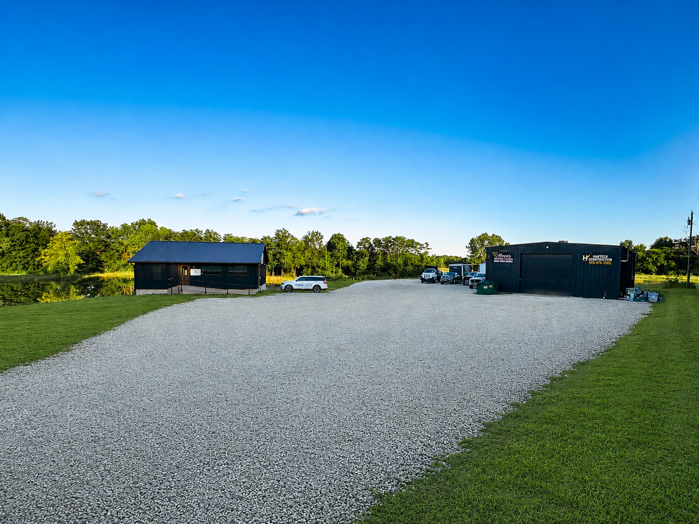 Image features the office building and shop for Meyer Foundation Solutions.