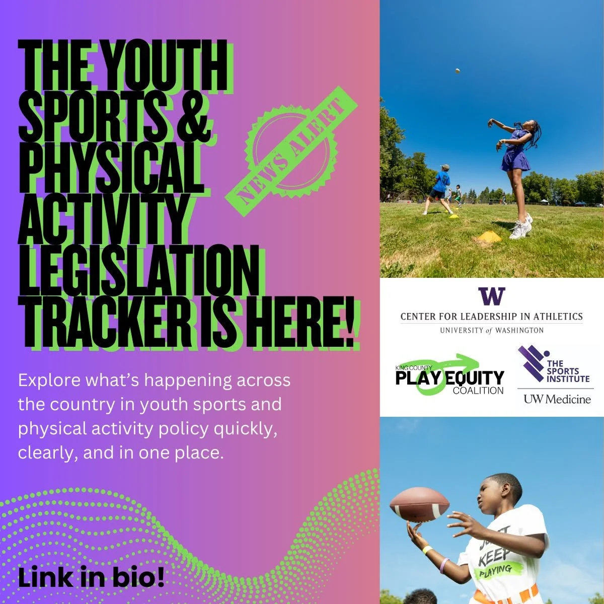 New! 📣The Youth Sports &amp; Physical Activity Legislation Tracker is here!🎉

Explore what&rsquo;s happening across the country in youth sports and physical activity policy quickly, clearly, and in one place.

700+ bills across the state and federa