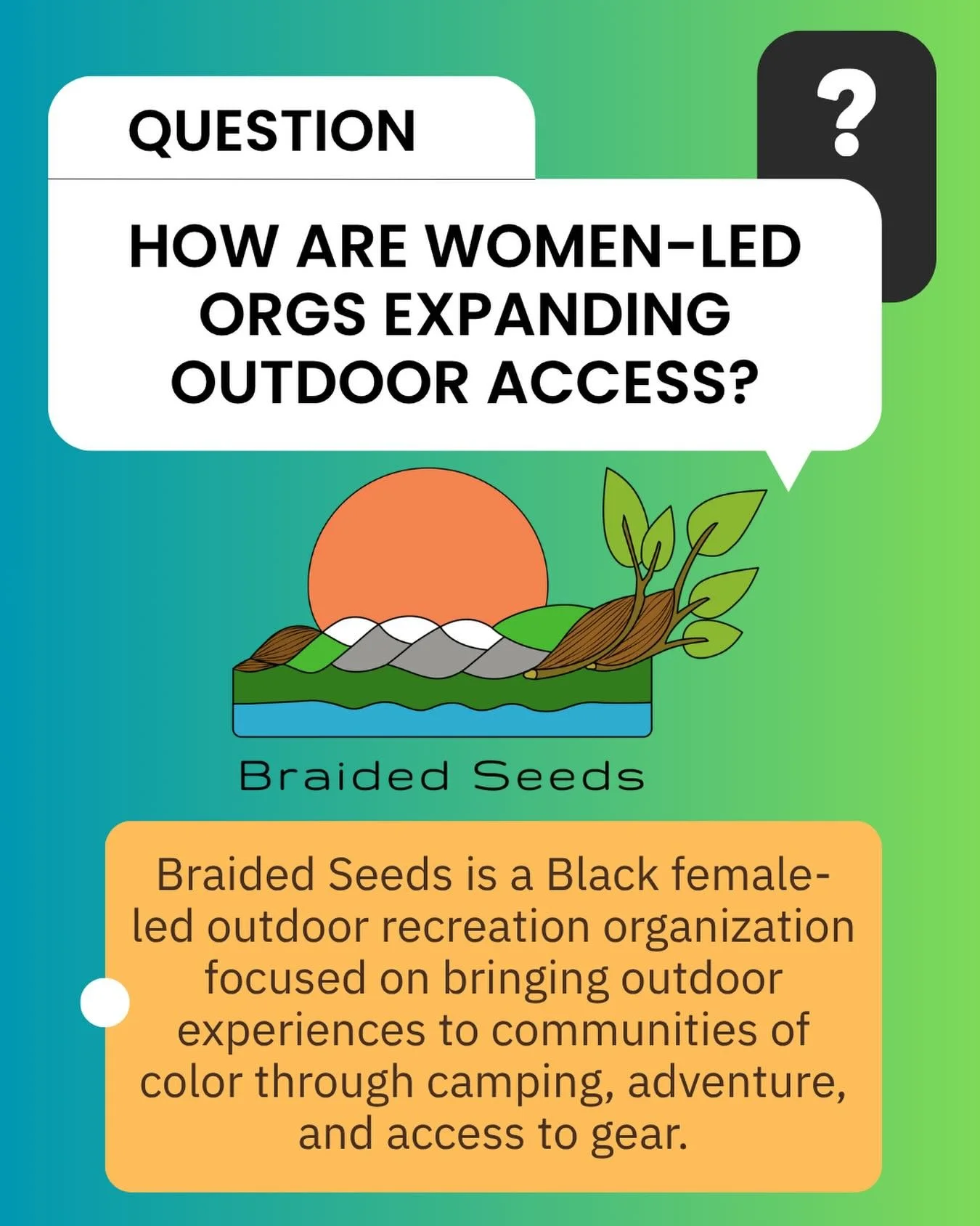 As Women&rsquo;s History Month comes to a close, we&rsquo;re excited to share and celebrate women leading change in outdoor recreation across King County!⛰️

We&rsquo;re hilighting Braided Seeds, whose work is expanding access to the outdoors for com