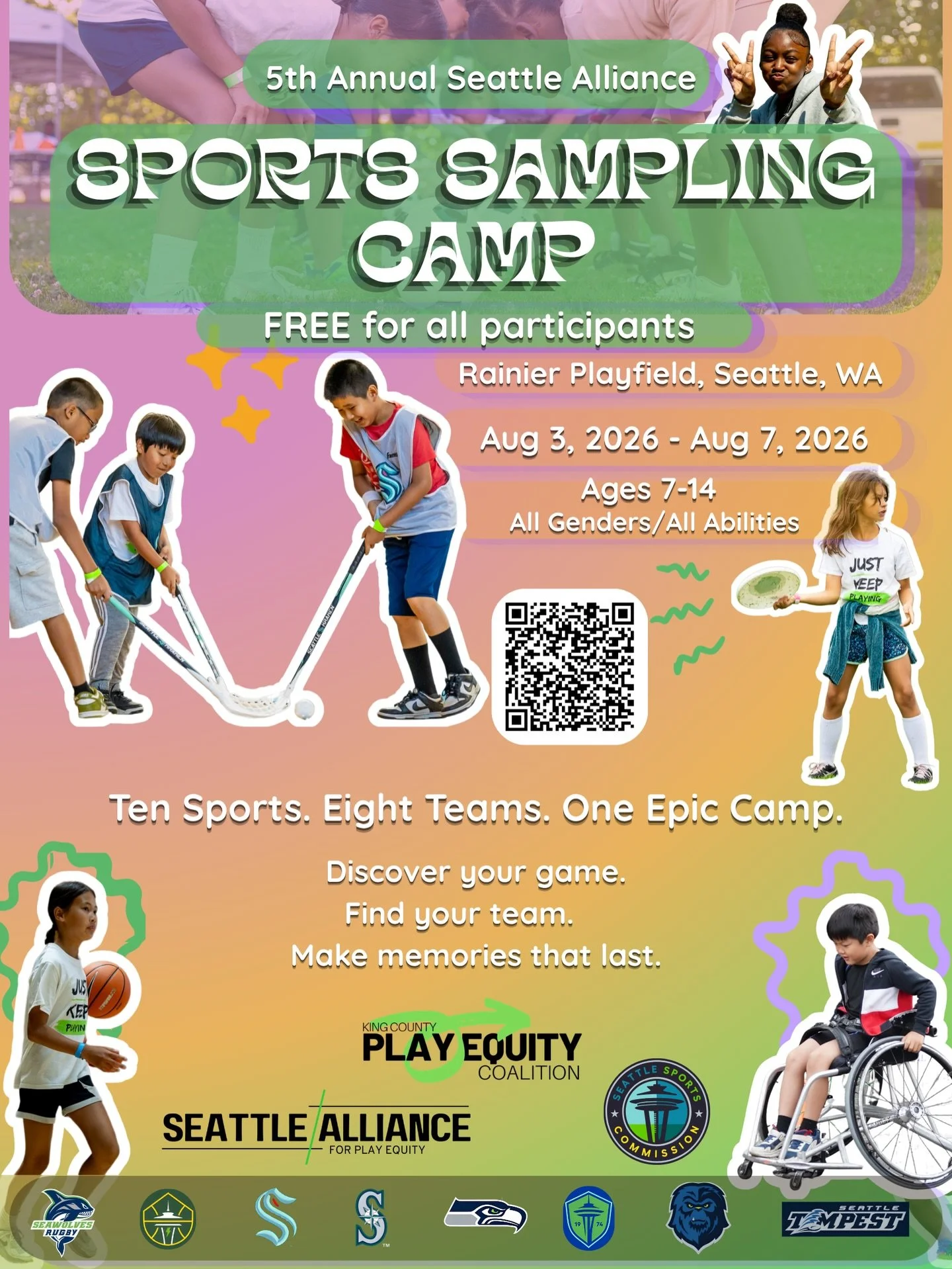 Every kid deserves a chance to find their sport, and for 5 years, the Seattle Alliance Sports Sampling Camp has been making that possible. 🎉

This year is bigger than ever. Kids get to explore 10 amazing sports led by Seattle&rsquo;s most iconic tea