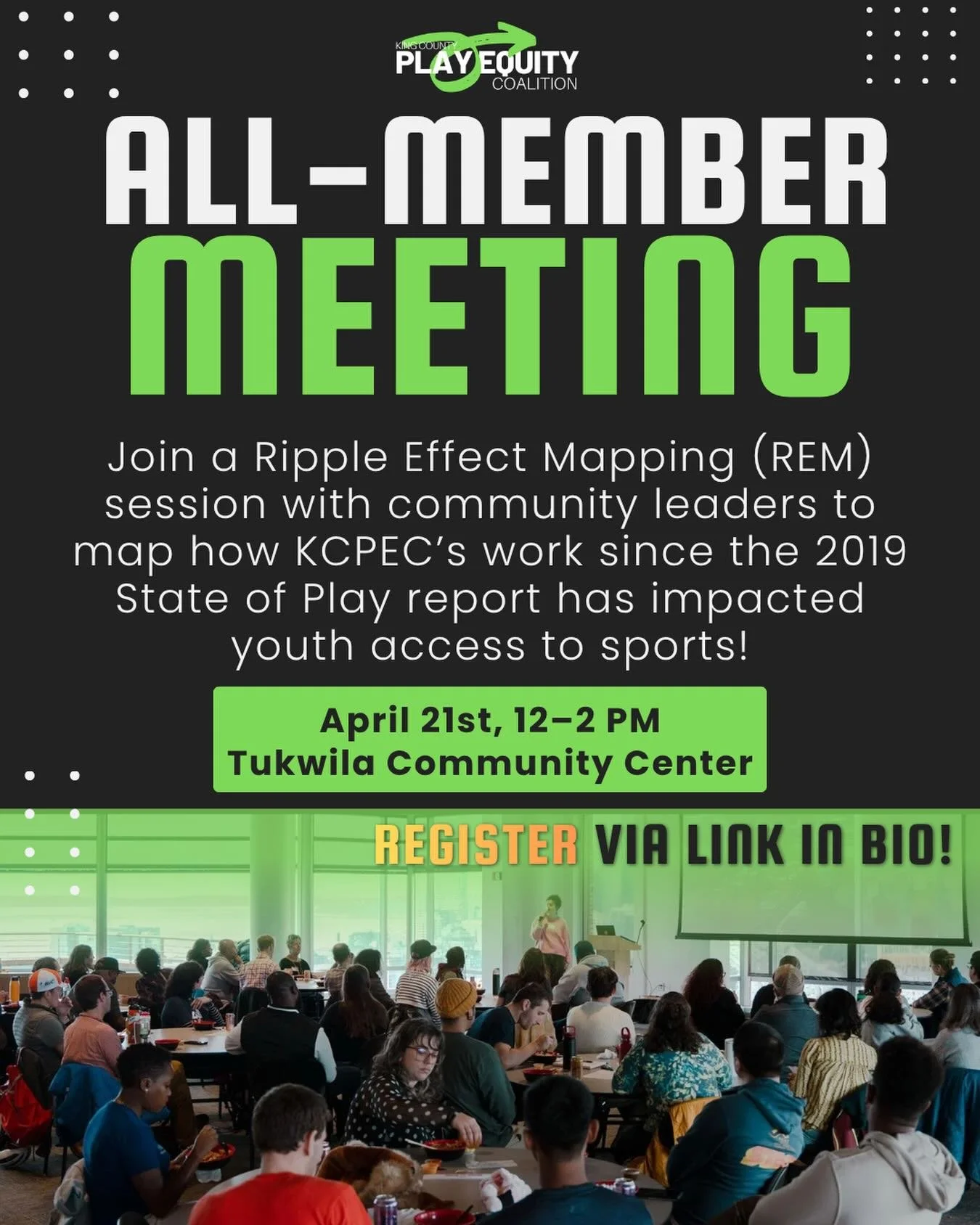 📢 In our upcoming All-Member Meeting, join a Ripple Effect Mapping (REM) session led by Dr. Julie McCleery (UW Center for Leadership in Athletics) as part of KCPEC&rsquo;s Play Equity Report research🔥
Please come and join us to reflect on how our w