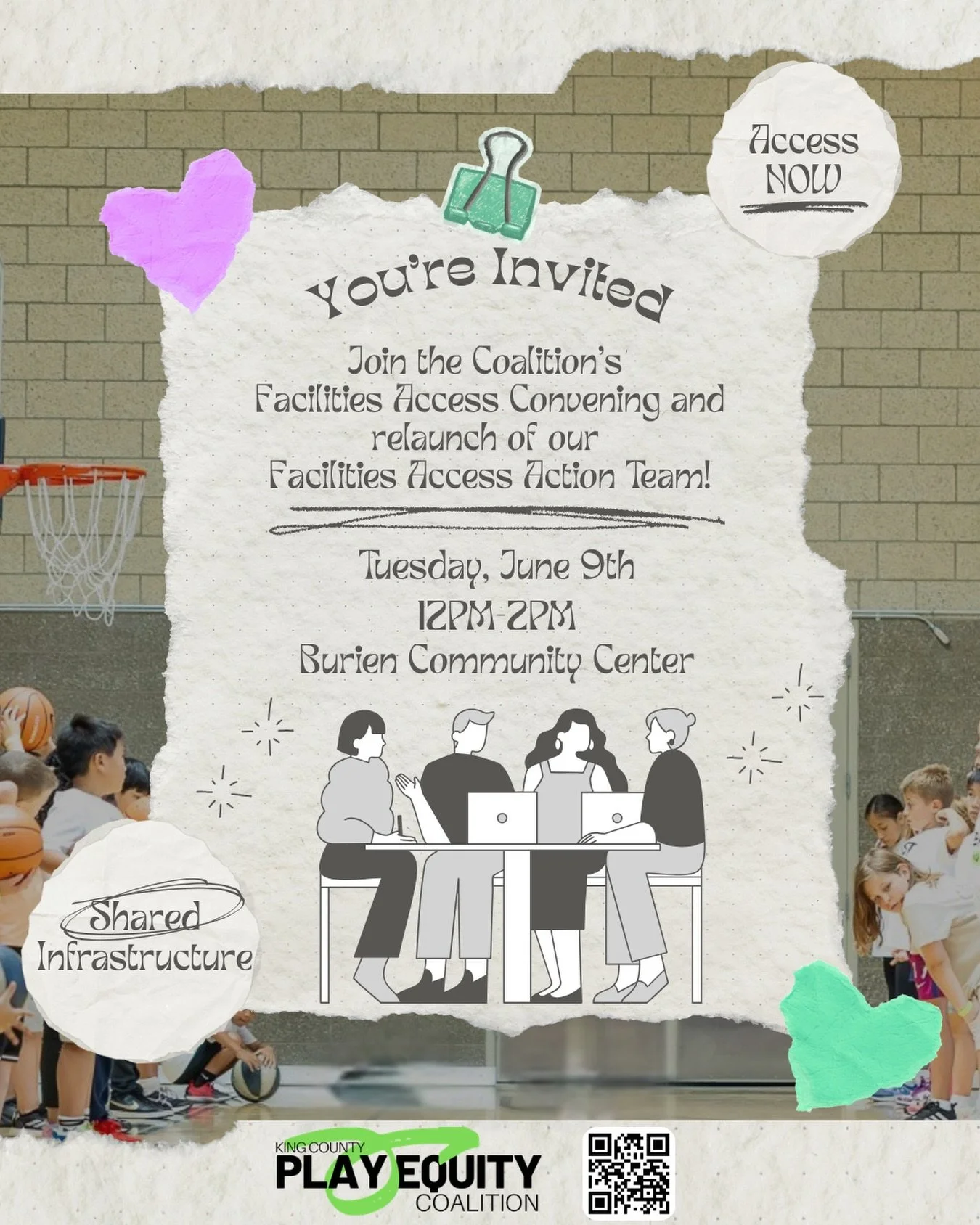 Every kid deserves a place to play. But locked doors, limited hours, and unequal access say otherwise.

If you&rsquo;re ready to advocate, organize, and fight for shared spaces in our community, we need you at the table.

Come to the Facilities Acces