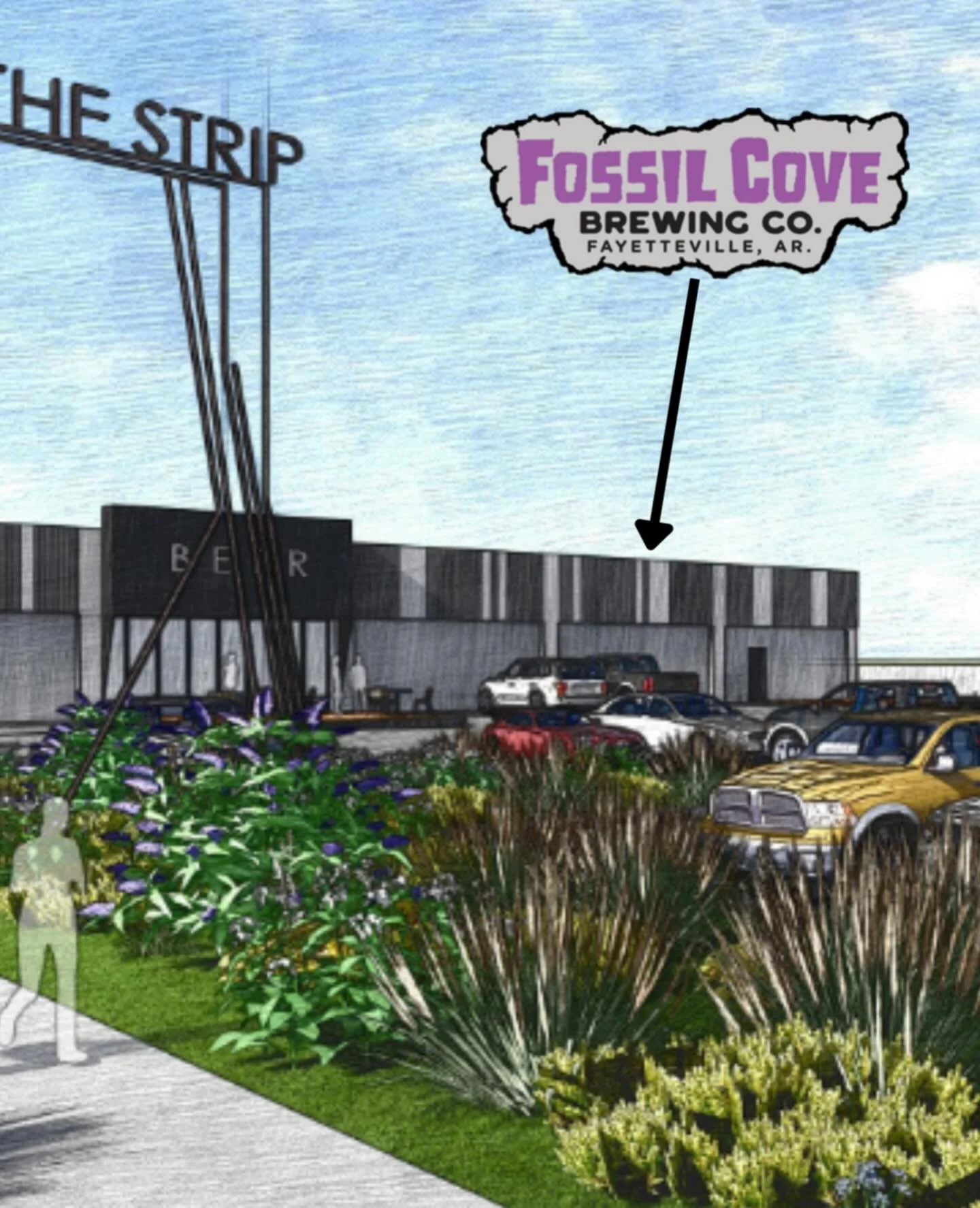 @fossilcovebrewing is coming to South Fayetteville this year, kicking off the redevelopment of South School Strip led by @cjcdevelopment and designed by @stoke_architecture. Hit us up for other leasing opportunities! There are two second-generation r
