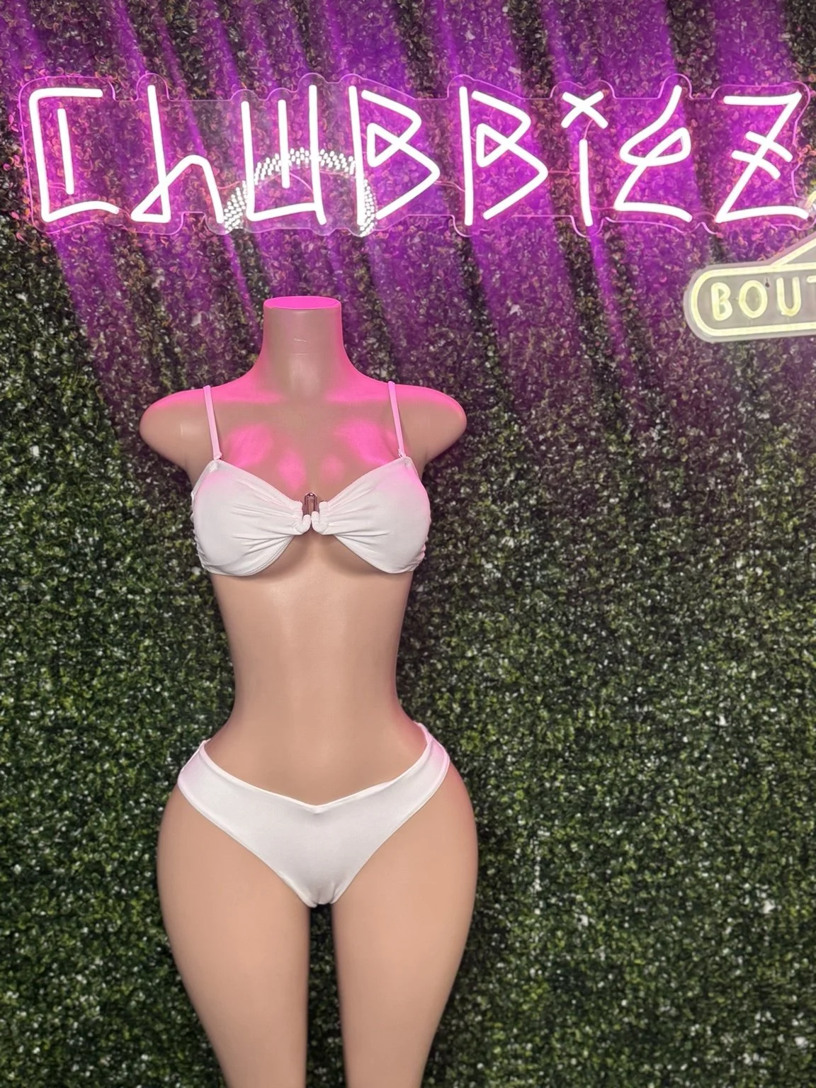 White 2 Pc Bathing Suit with Silver Hardware