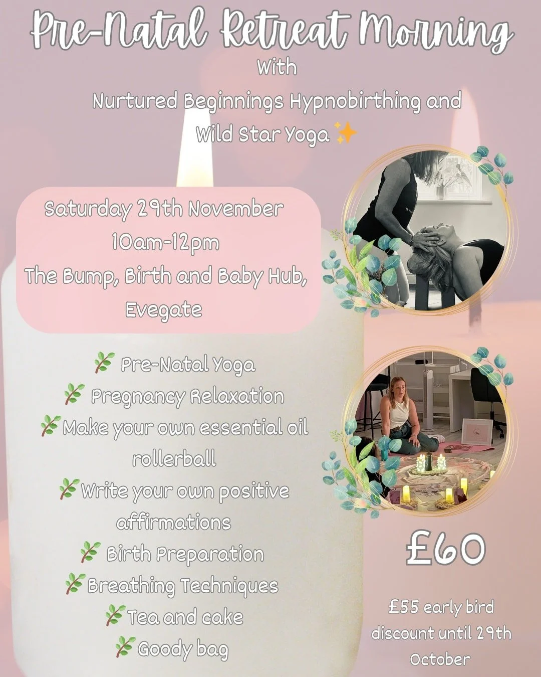 One week to go!

Don't forget to book MAMMAS for your chance to relax, learn some birth tips and enjoy some Pre-Natal yoga.

BIRTH PARTNERS, this package would be the perfect Christmas present for your expectant partner!

Book your space today
https: