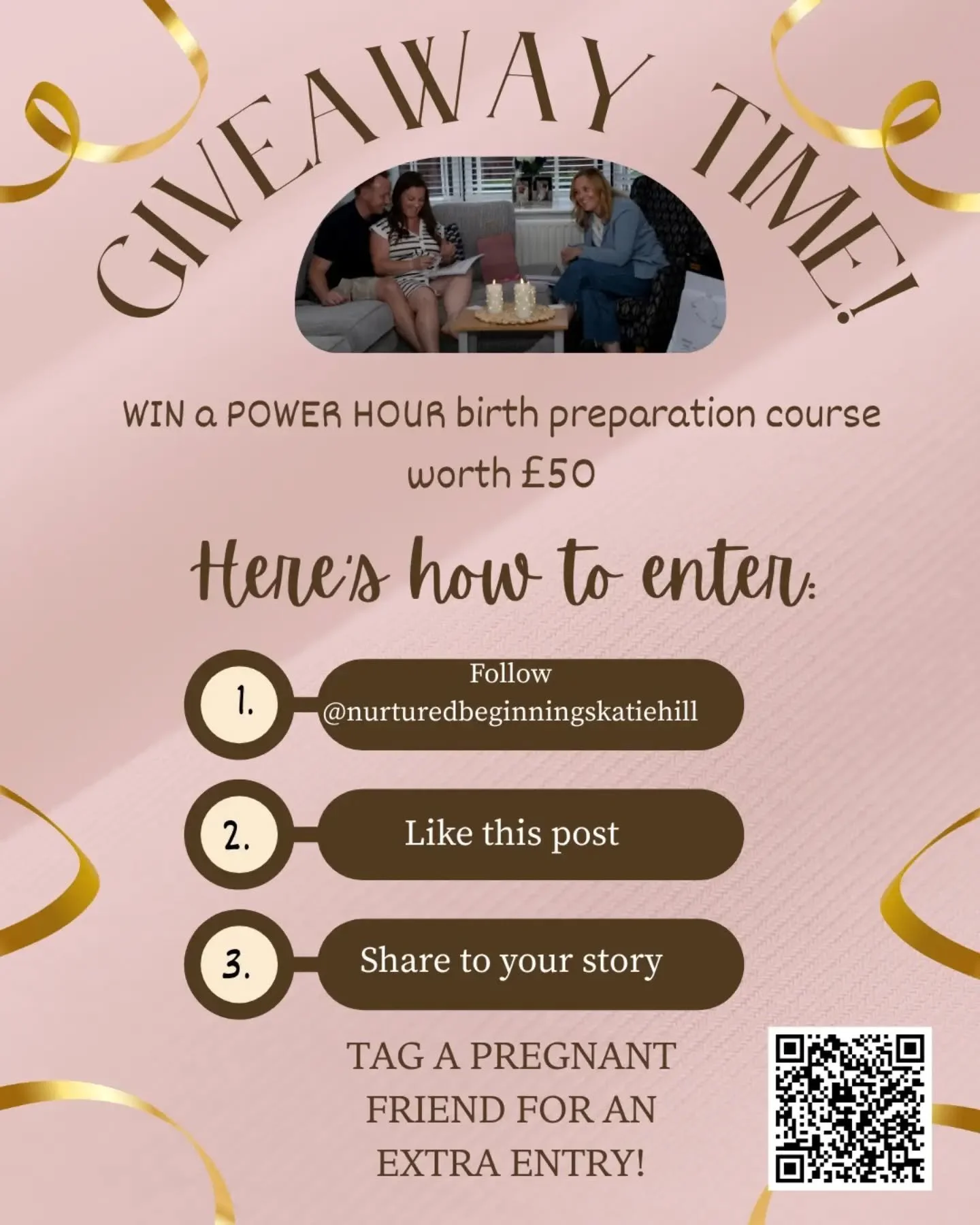 It's GIVEAWAY time again!

Your chance to win a FREE power hour birth prep session. In person (local) or online. 

1 hour, 3 birth topics of your choosing.

Designed to give you a quick boost of confidence or targeted support.

It can be used to clar