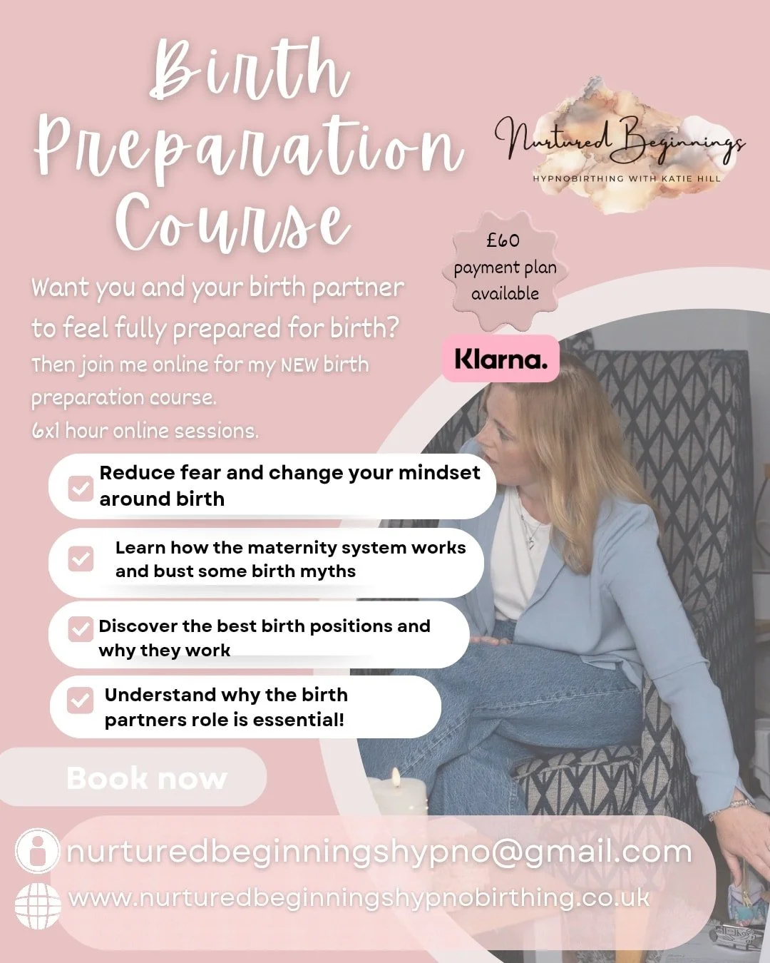 Don't miss out on this amazing course opportunity.

Just &pound;60 for 6 hours of birth preparation for you and your birth partner. 

Contact me today to learn more ❤️
07734027952