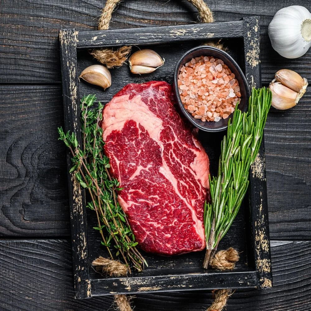 Raw ribeye steak from Dry Creek Pastures ranch-direct beef shares, northern Utah