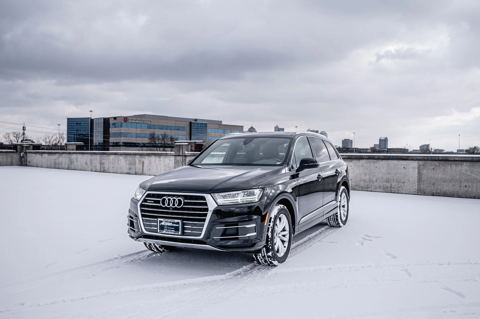 Black Audi Q7 From Buckeye Transportation Solutions during Columbus winter