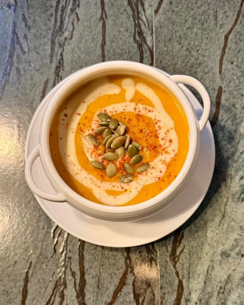 Today feels like the perfect day for a bowl of our Creamy Autumn Squash Bisque.

Velvety and rich, with the warmth of cr&egrave;me fra&icirc;che, a touch of Piment d&rsquo;Espelette, and toasted pepitas for a little crunch!

Join us tonight from 5&nd