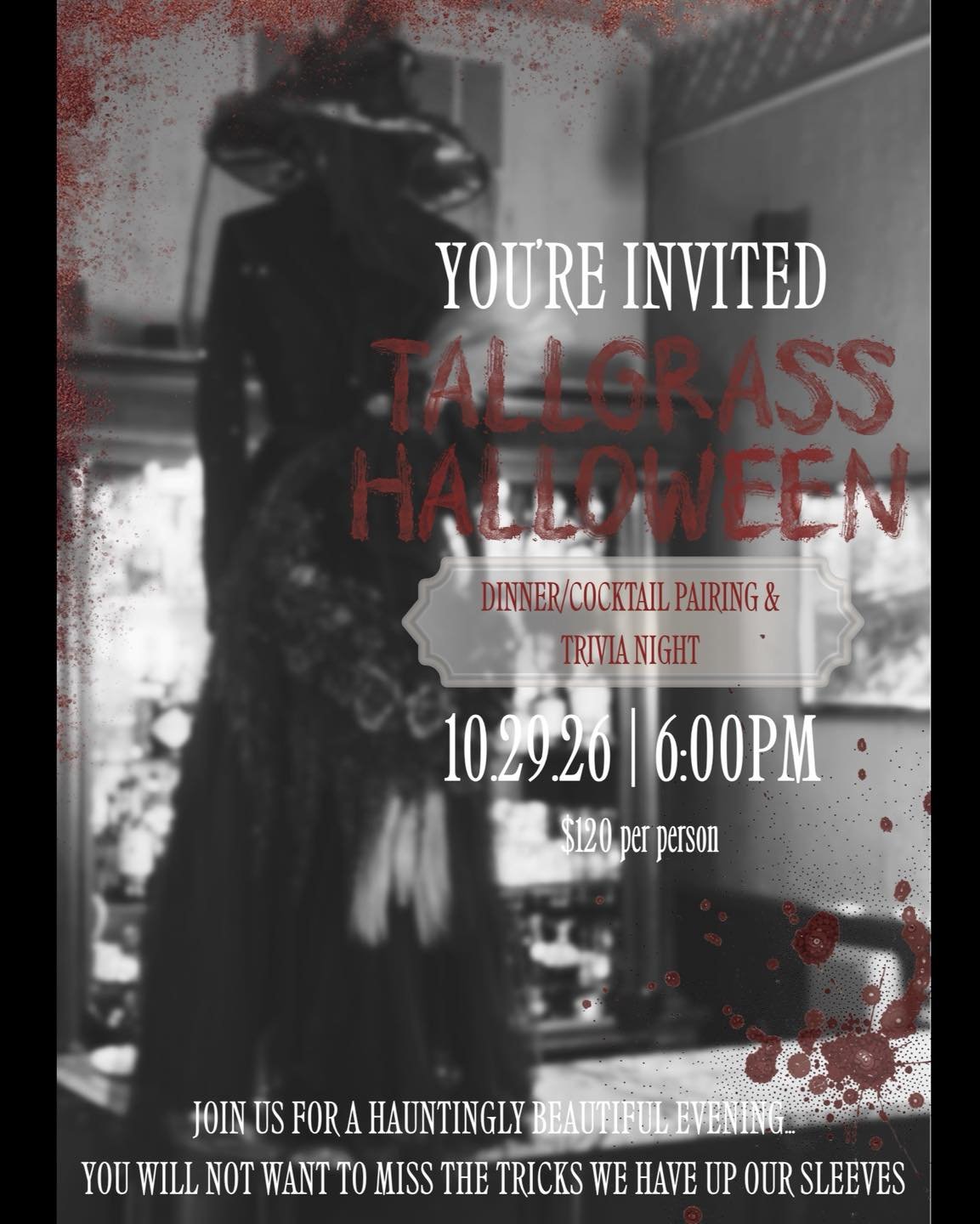 Something spooky is brewing at Tallgrass&hellip;

Join us Thursday, October 29th at 6 PM for a SPOOKY Cocktail &amp; Dinner Pairing Trivia Night.

Five courses. Five hauntingly good cocktails. A night of delicious food, cocktails, trivia, and a littl