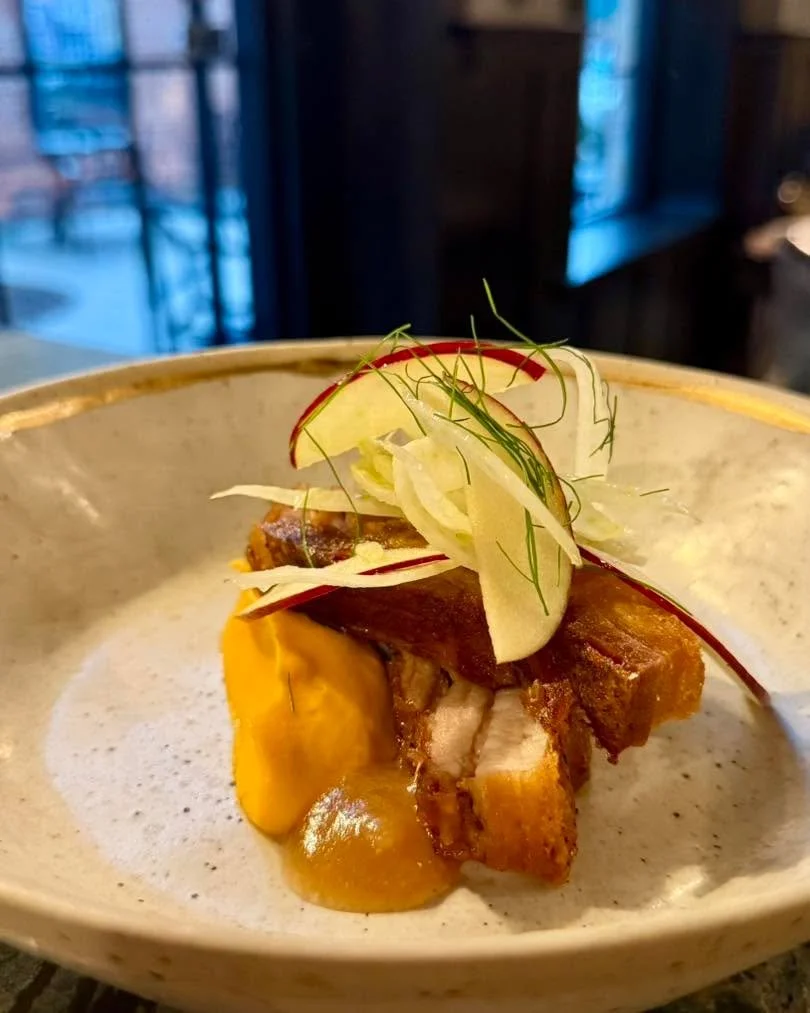 Chefs favorite, and for a good reason&hellip; 

Our Heritage Pork Belly Confit is served with Mick Kl&uuml;g Farms apples, sweet potato pur&eacute;e, shaved fennel, and cider glaze. A beautiful balance of rich, savory flavors and seasonal ingredients