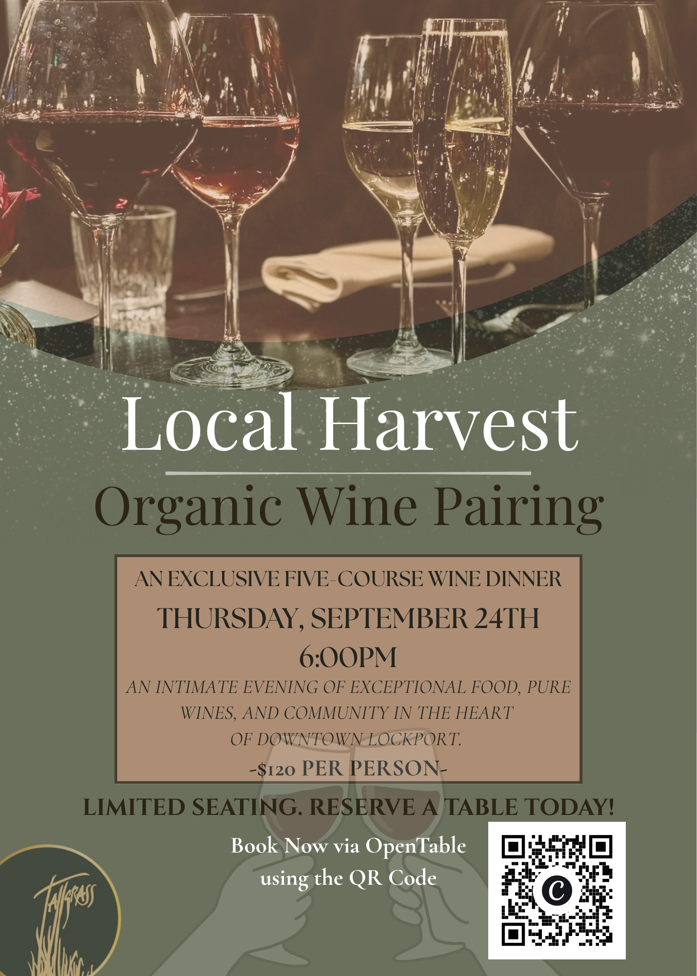 Organic and Biodynamic Wine Pairing Dinner featuring locally sourced food.