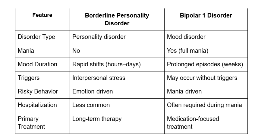 Borderline Personality Disorder vs Bipolar 1