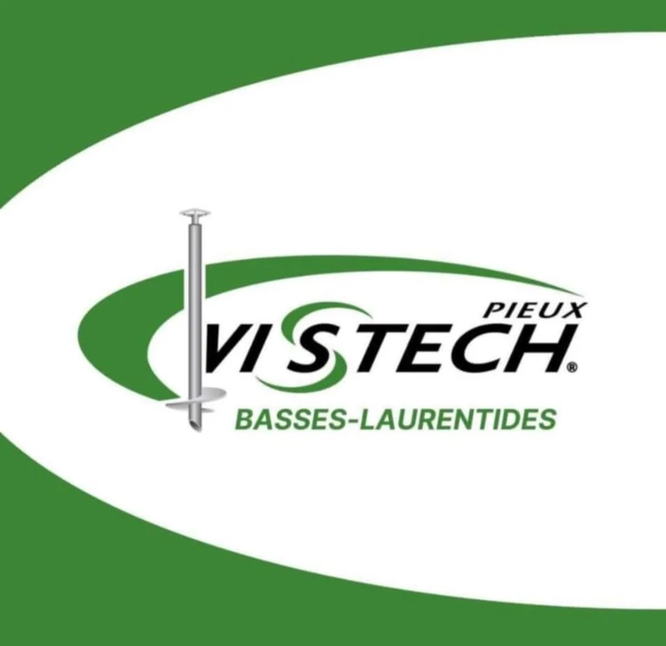 Logo de Pieux Vistech Basses-Laurentides avec un marteau-piqueur stylisé.