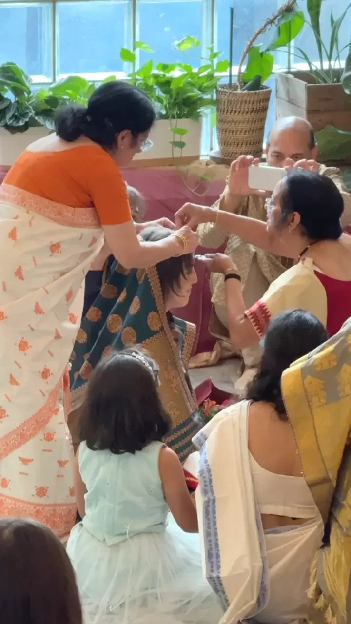 Family taking part in a traditional Indian Joron ceremony at Bat Haus, an inclusive cultural wedding venue in Williamsburg, Brooklyn.