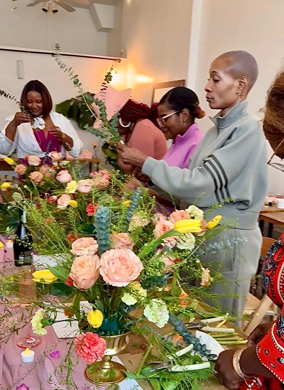 Guests Designing Bouquets at Birthday Floral Workshop