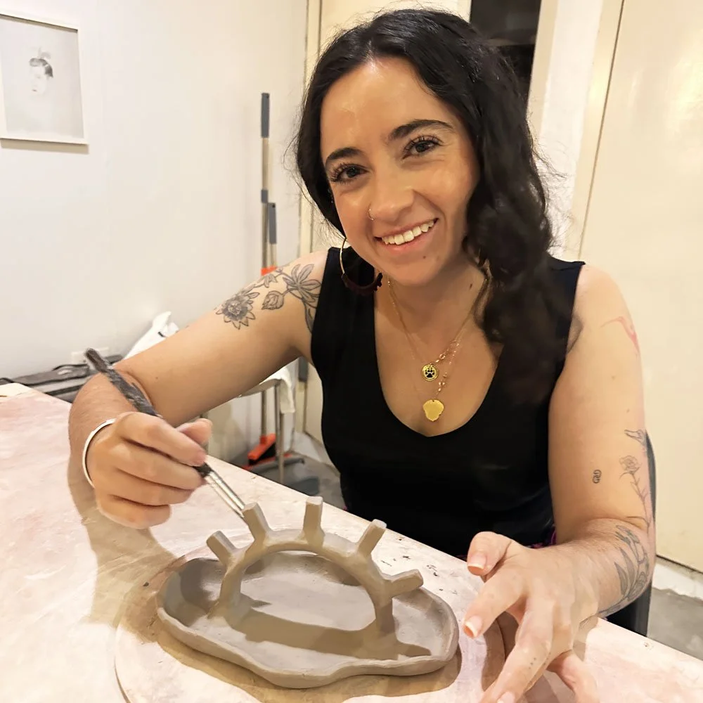 A small handmade clay jewelry dish made at a pottery class at Bat Haus in Williamsburg, Brooklyn.