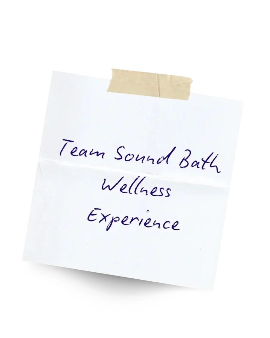 Handwritten sign reading Team Sound Bath Wellness Experience used for corporate team bonding and workplace wellness events at Bat Haus in Brooklyn.