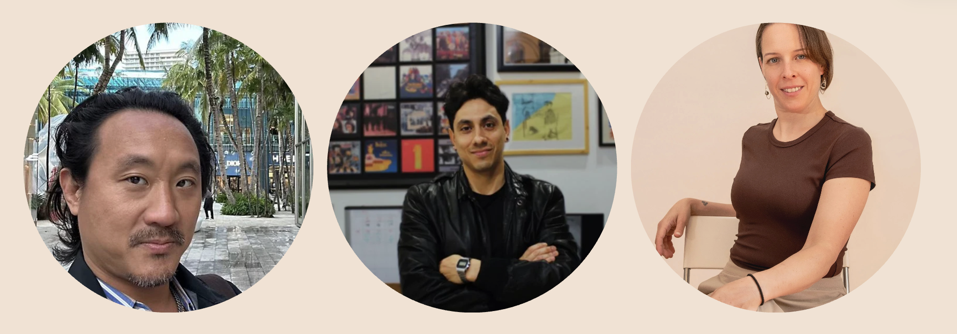 Portraits of the Drink n Draw team at Bat Haus, Brooklyn, featuring the art hosts and organizers behind the weekly figure drawing event.