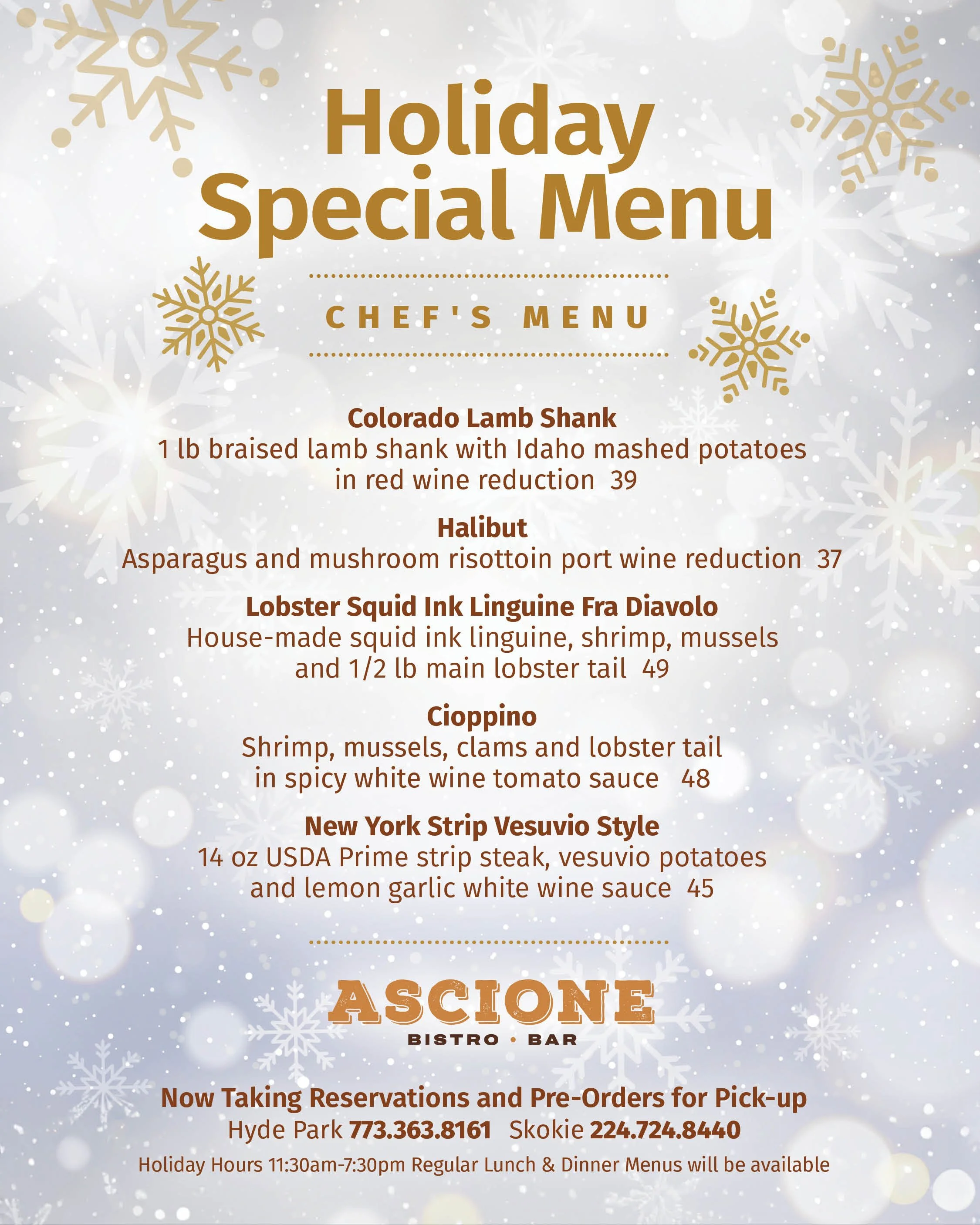 Holiday Special Menu at Ascione Bistro & Bar