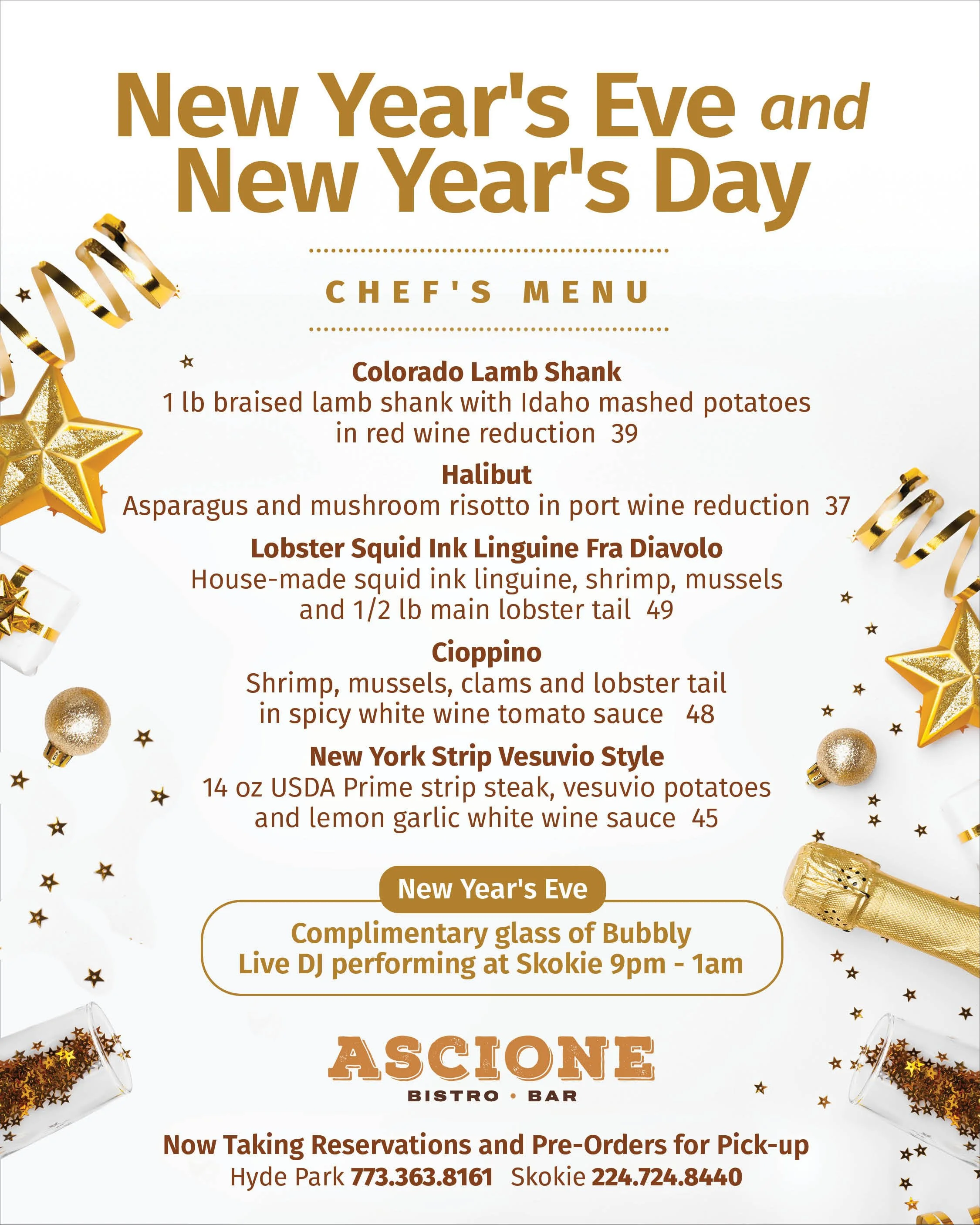 Celebrate New Year’s Eve and Day at Ascione Bistro