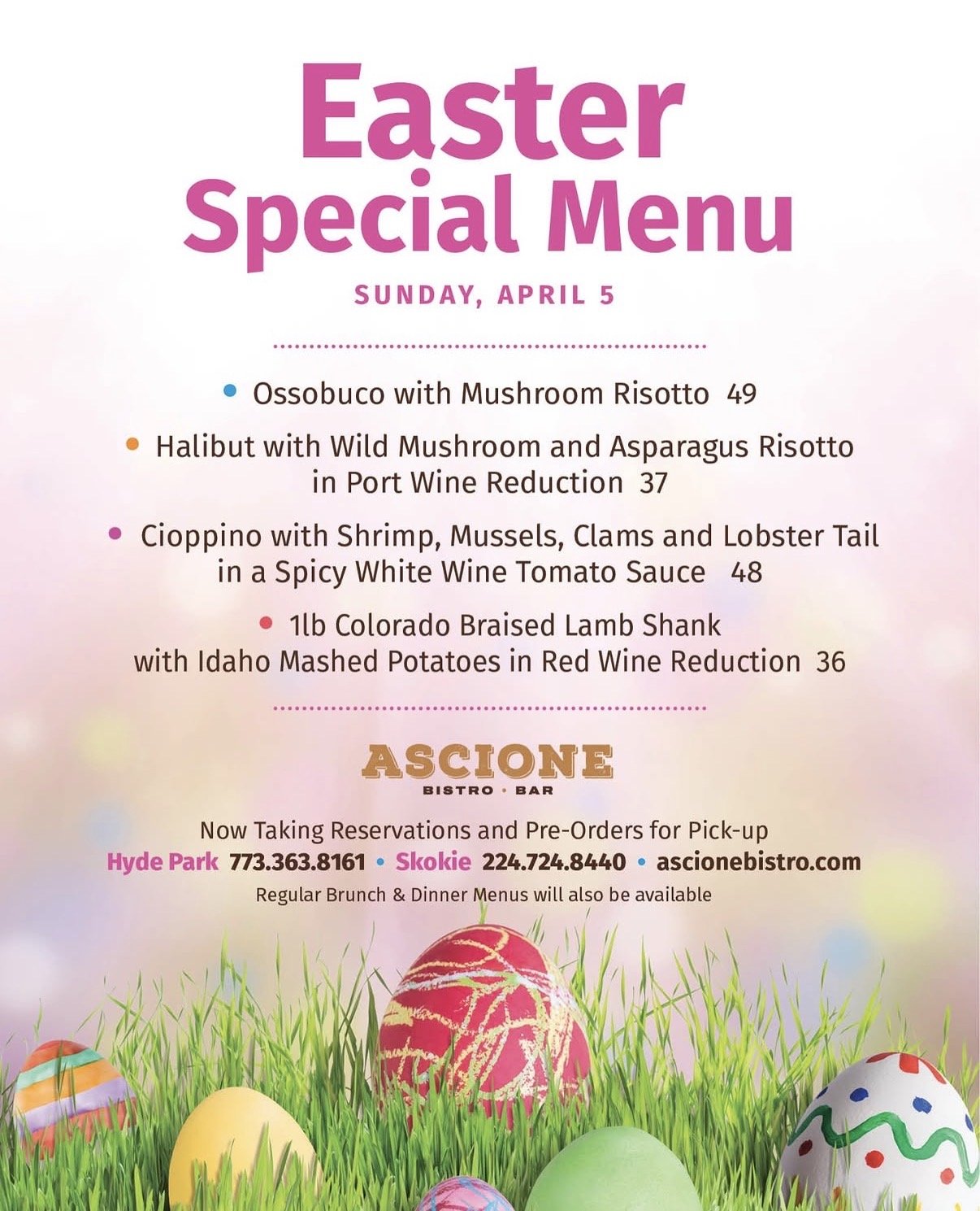 Easter Special Menu at Ascioné Bistro & Bar
