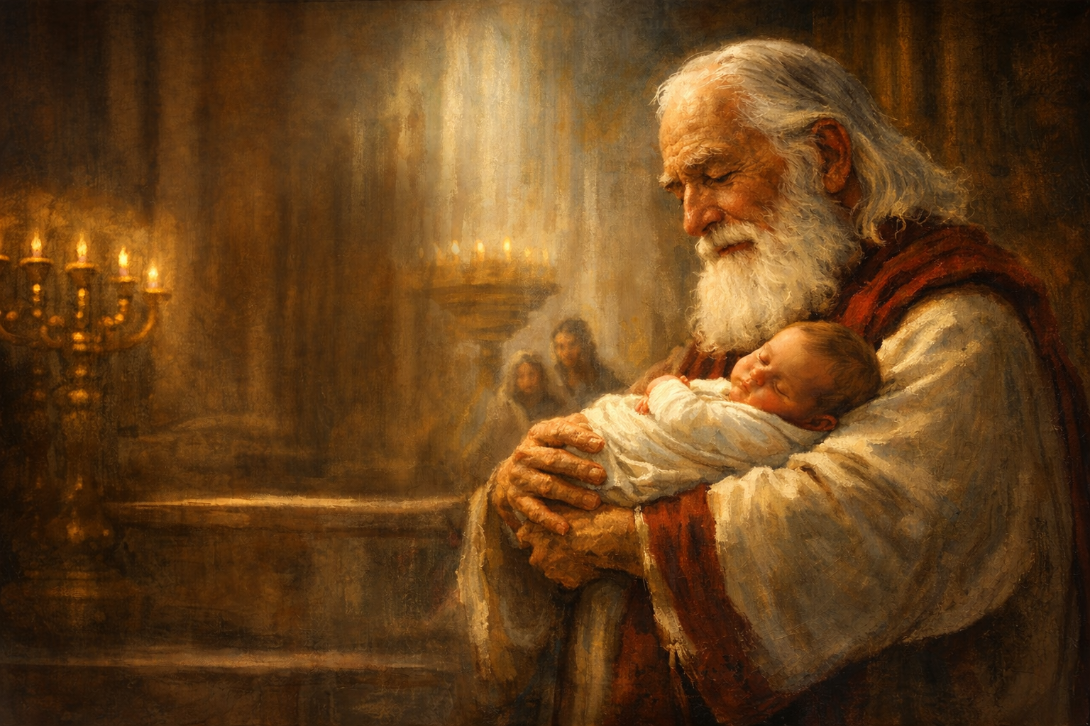 Simeon holding baby Jesus