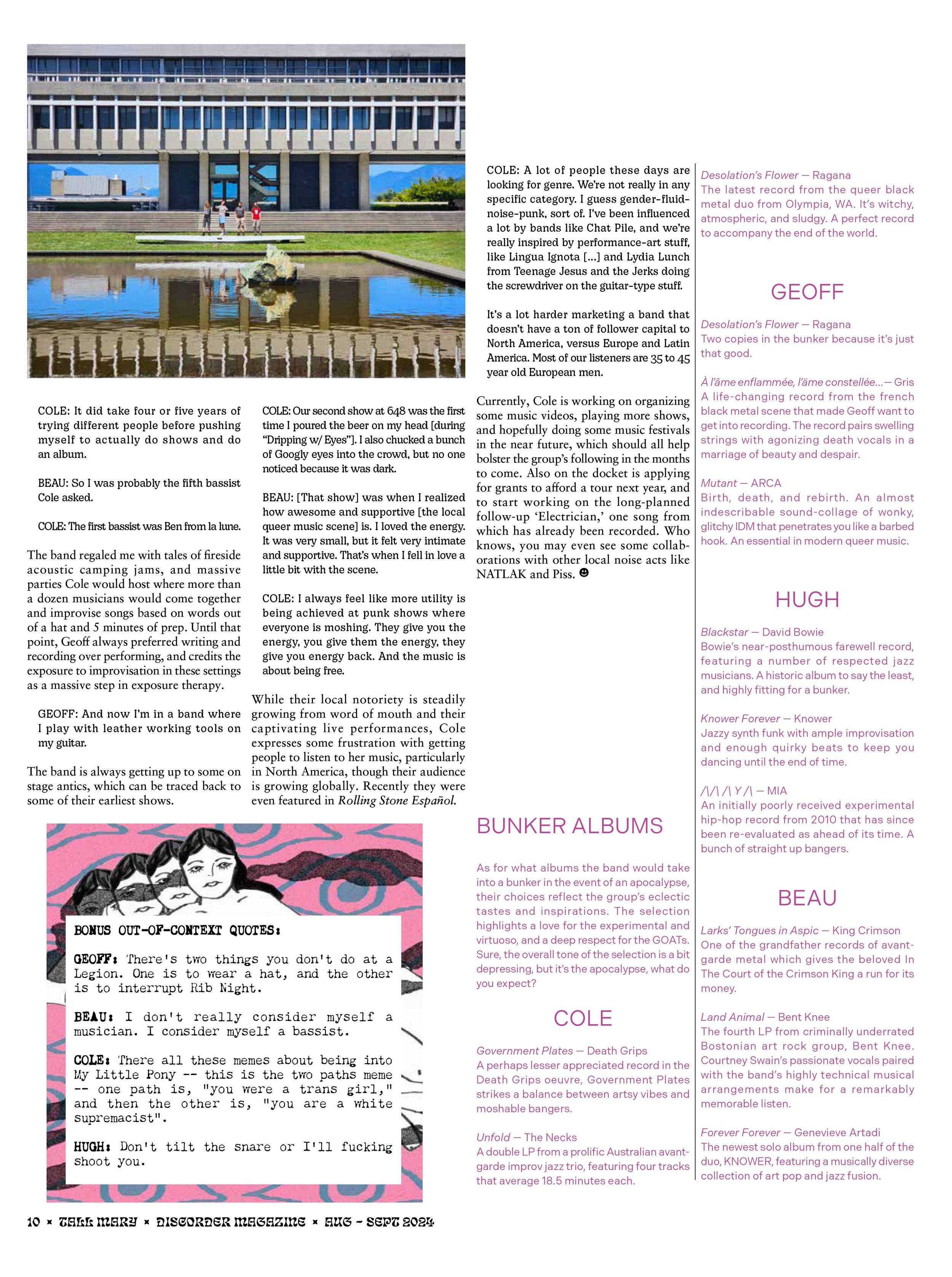 A photo of a modern building with a reflecting pool in front, surrounded by grass and trees, under a blue sky. Tall Mary