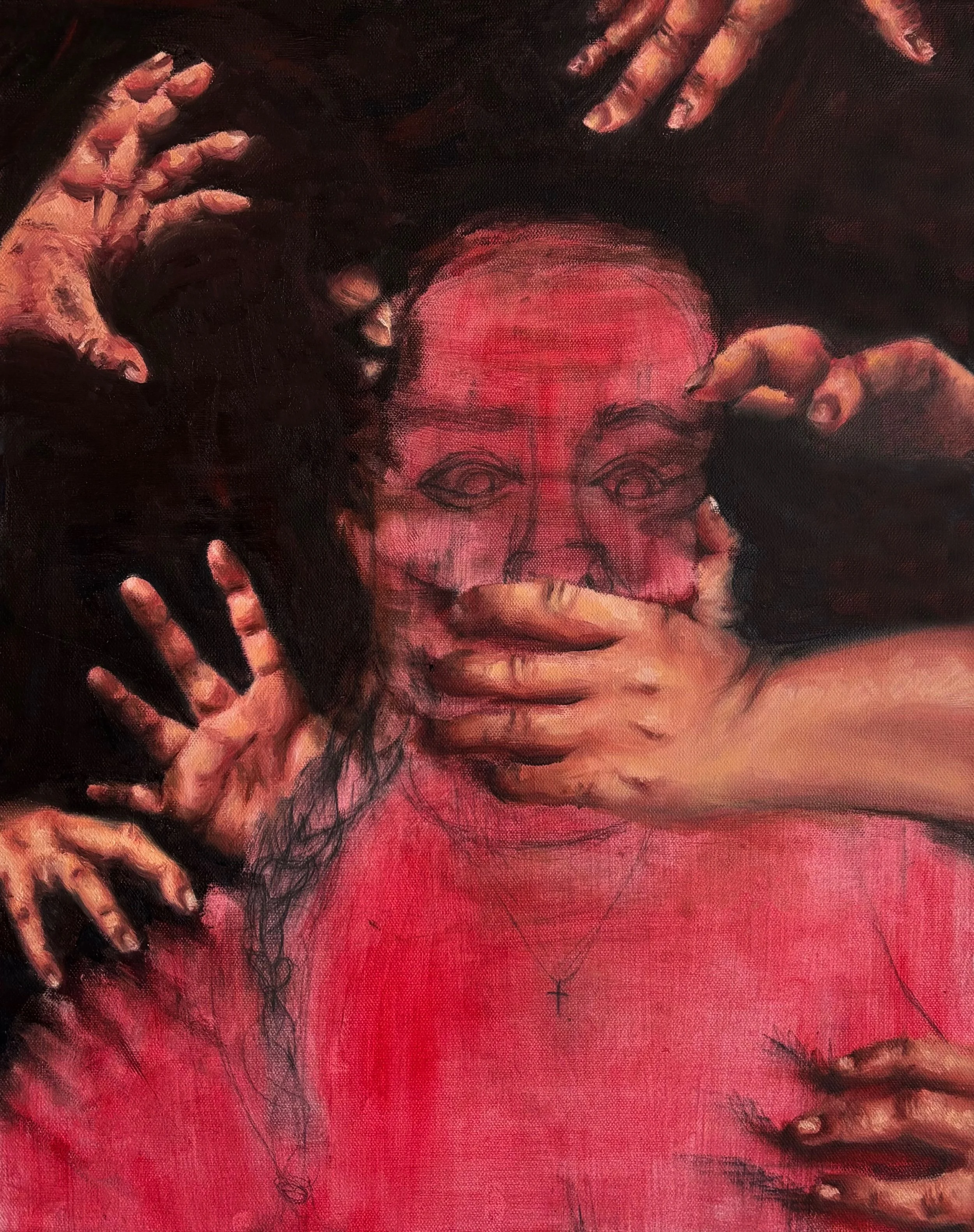 "Hush," 19"x14", Oil Paint and Graphite on Stretched Canvas, 2025