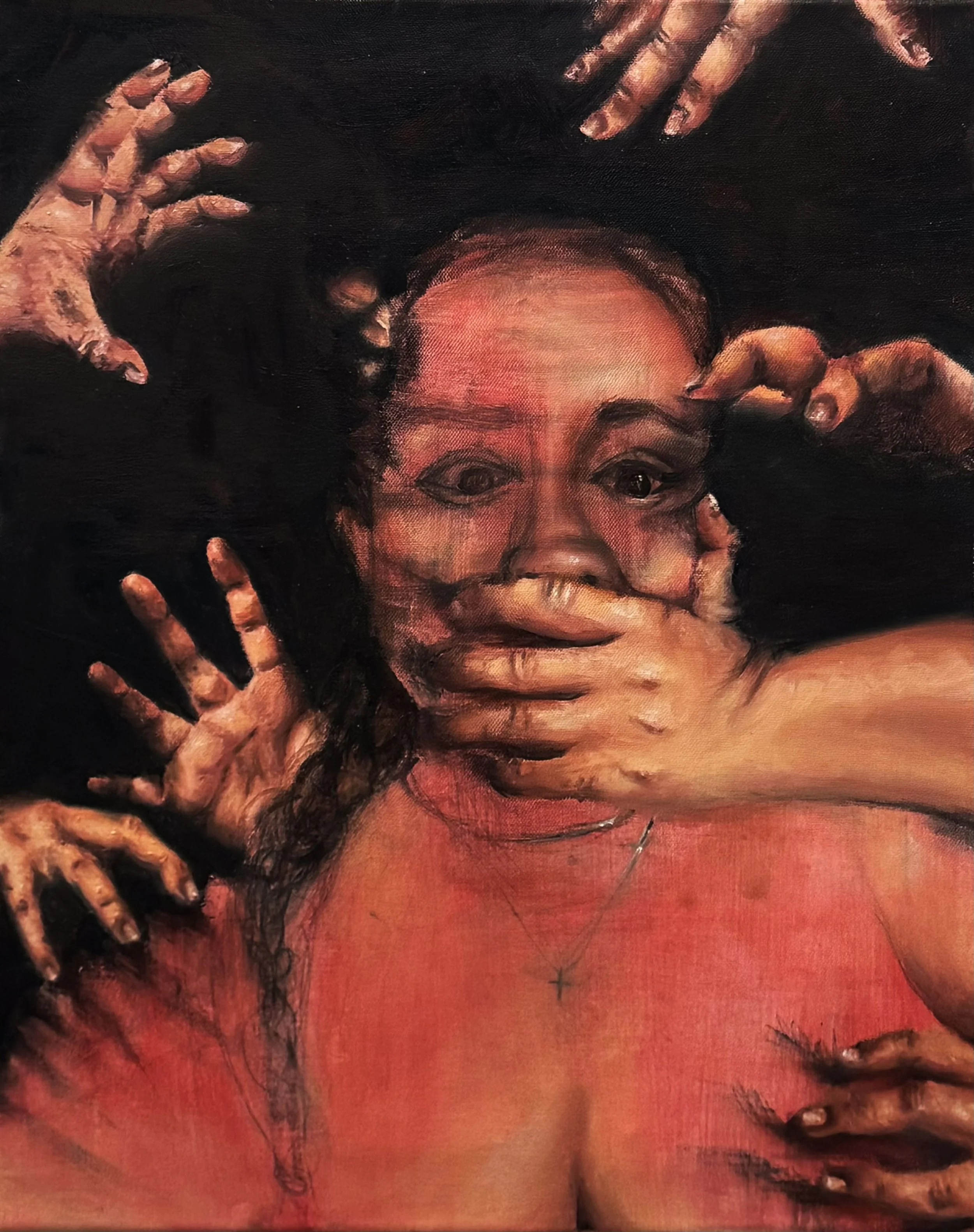 "Hush," 14"x20", Oil Paint and Graphite on Stretched Canvas, 2025