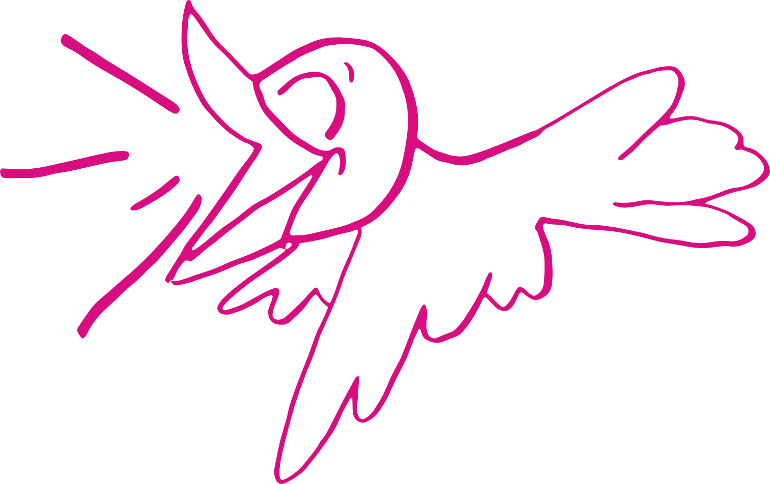 Pink outline of a bird with wings spread, shouting