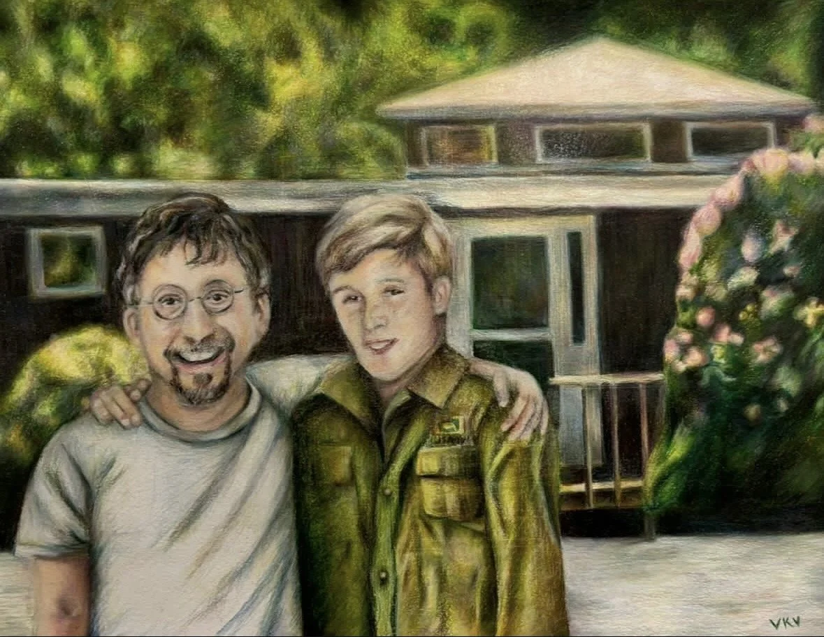 A commissioned portrait for Elena, colored pencil, 14 inches by 11 inches, 2024