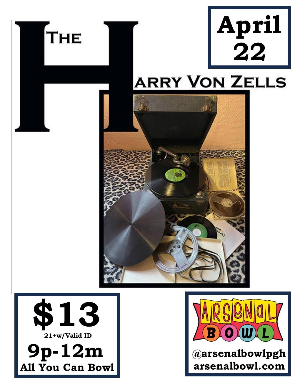 BAND ANNOUNCEMENT 📣📣

This Wednesday (22nd April 2026) we will be joined by the incredible Harry Von Zells!

Don't miss out! We will see you there. 👀

🔗www.arsenalbowl.com 
📍212 44th Street, Pittsburgh, PA 15201
📞(412) 683-5992 

 #thingstodoin