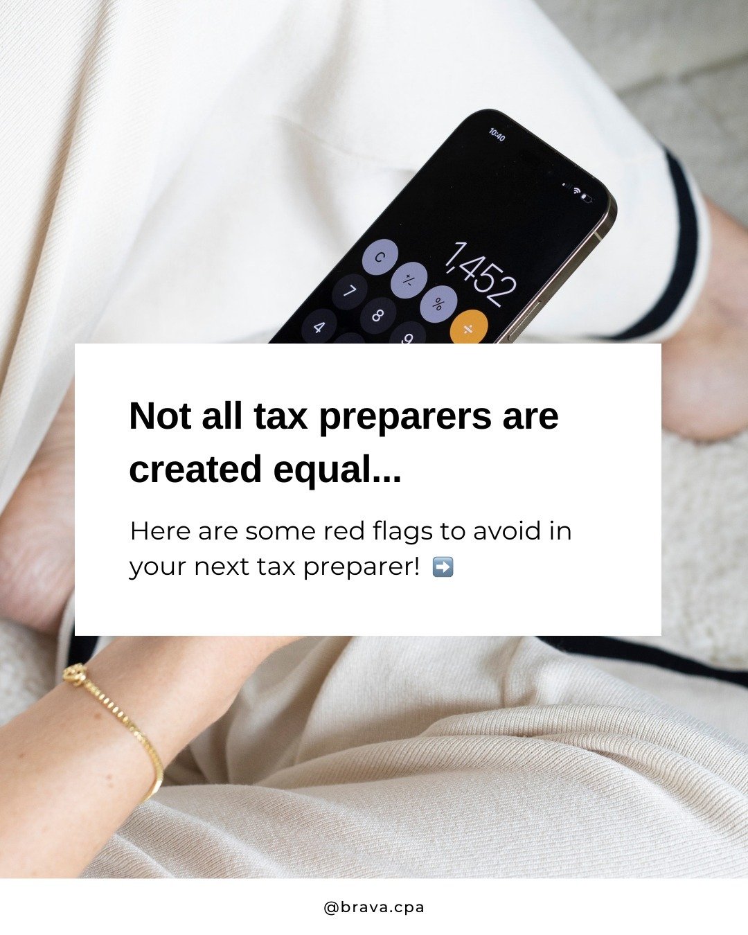 Please do NOT work with a tax preparer if they have any of these red flags:

🚩 Their preparation fee is based on a percentage of your refund.

🚩 They don&rsquo;t want to sign your tax return as the paid preparer.

🚩 They want to have your refund d