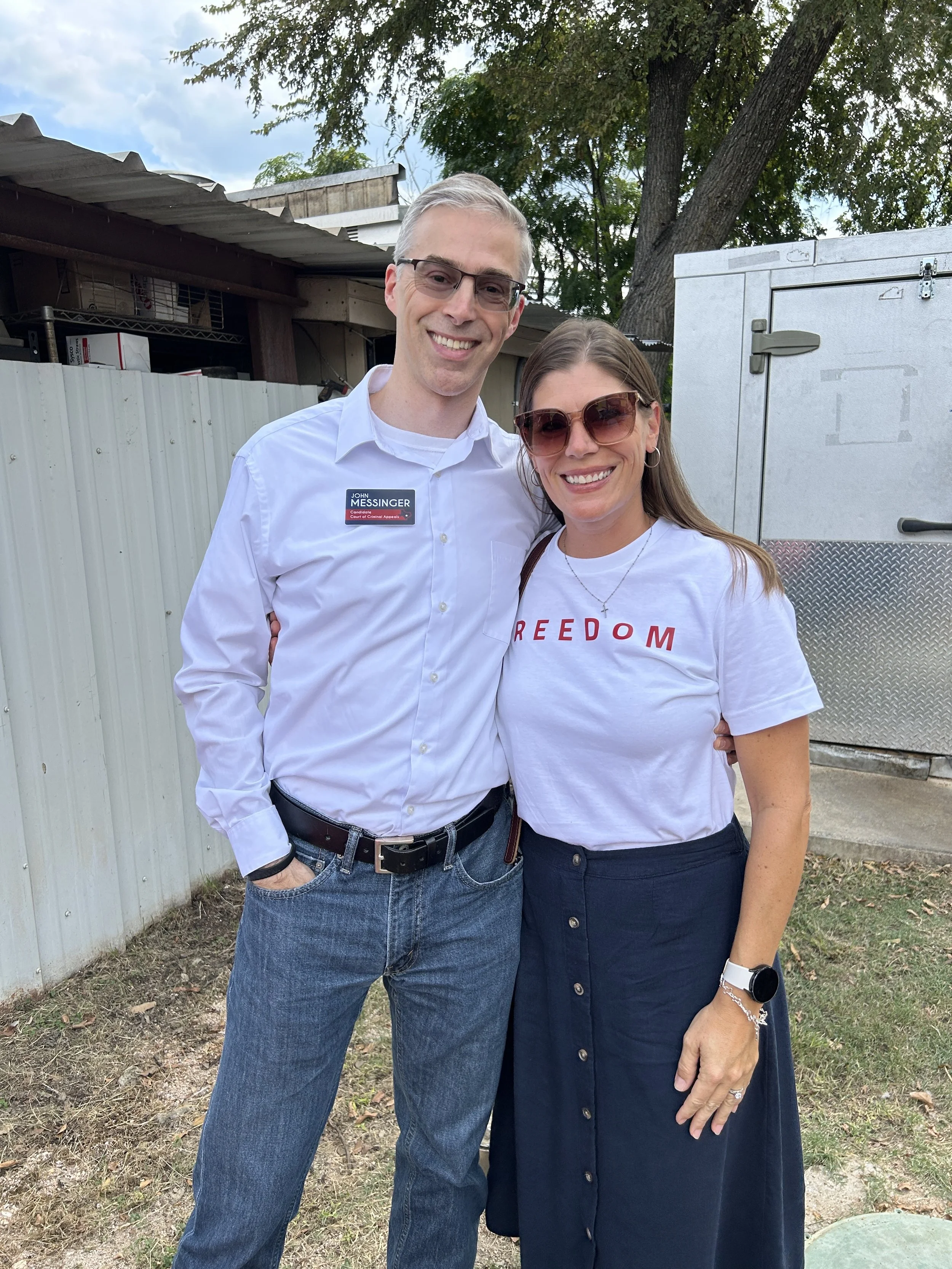 John Messinger (Candidate for Court of Criminal Appeals, Place 9) and his wife, Carrie attended the picnic.