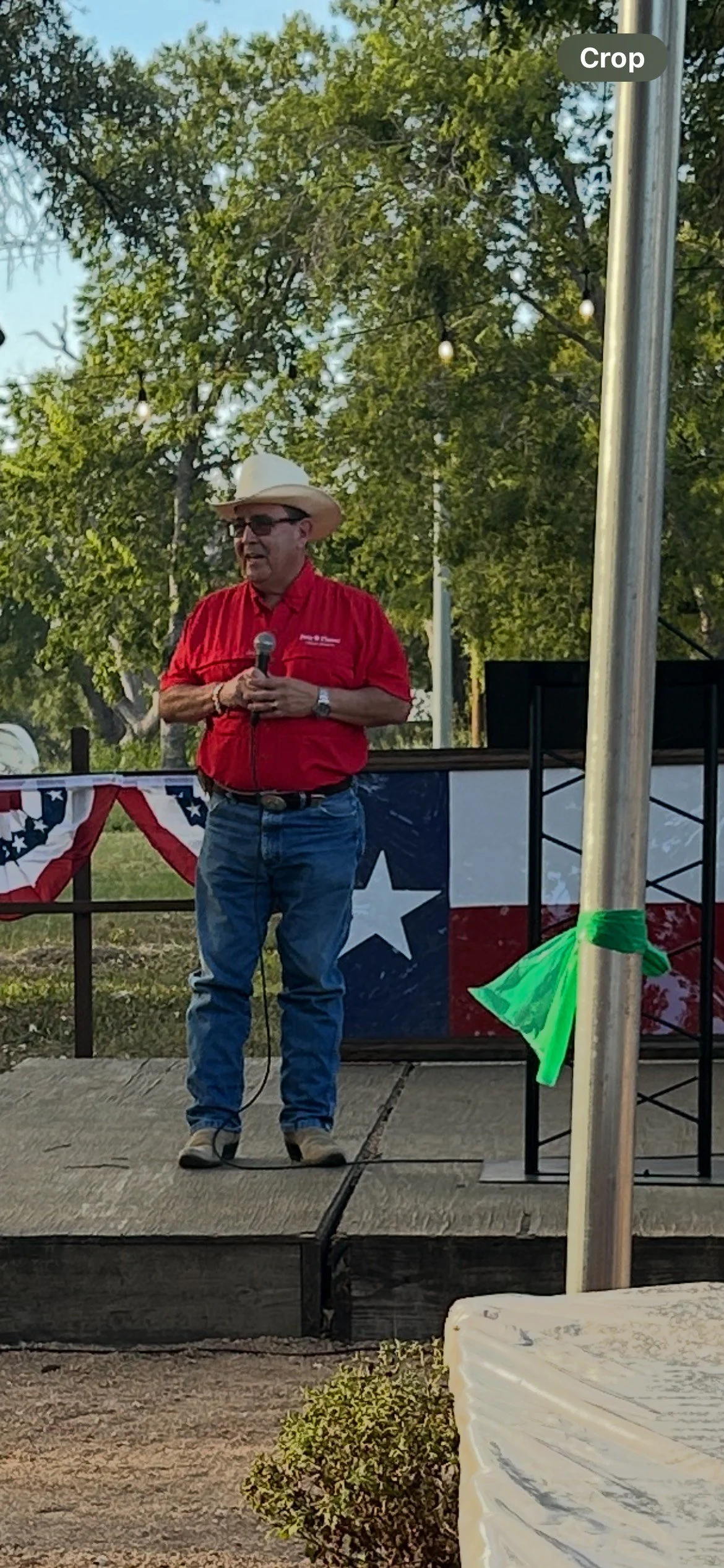 Senator Pete Flores spoke warmly to the crowd & honored the citizens of Burnet and Kerr counties for their quick response to aid fellow citizens during the July floods.