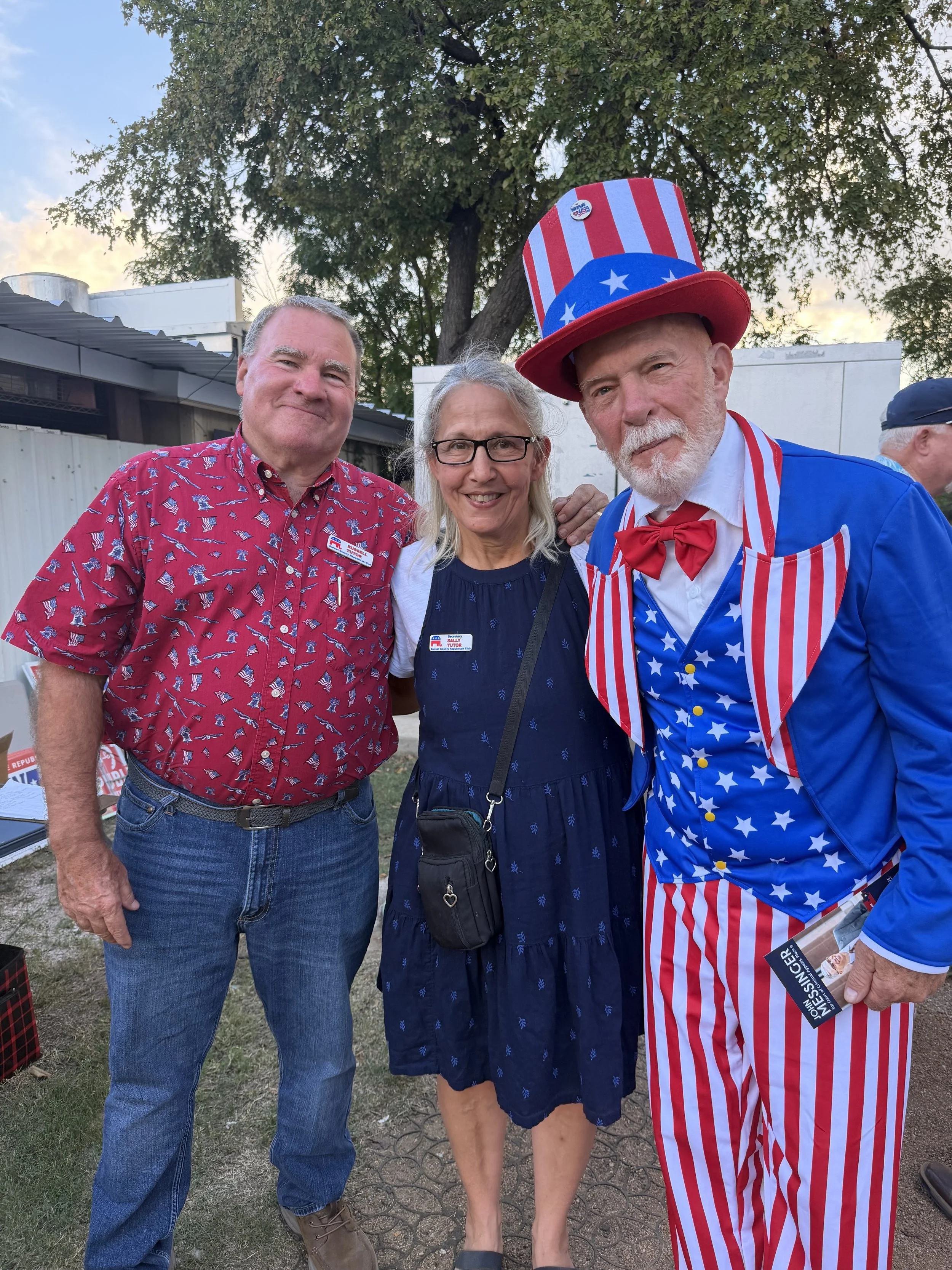 Burnet County Republican Club Officers Russell & Sally Tutor took advantage of a photo opp with Uncle Sam.