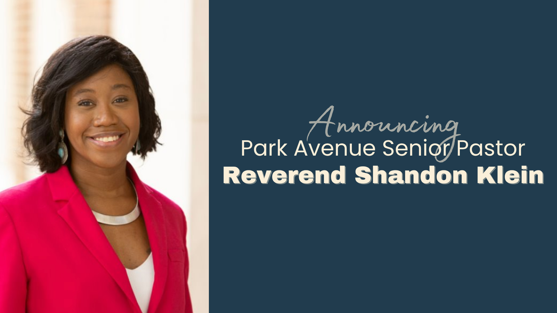 professional image of woman with annoucing park avenue senior pastor reverend shandon klein