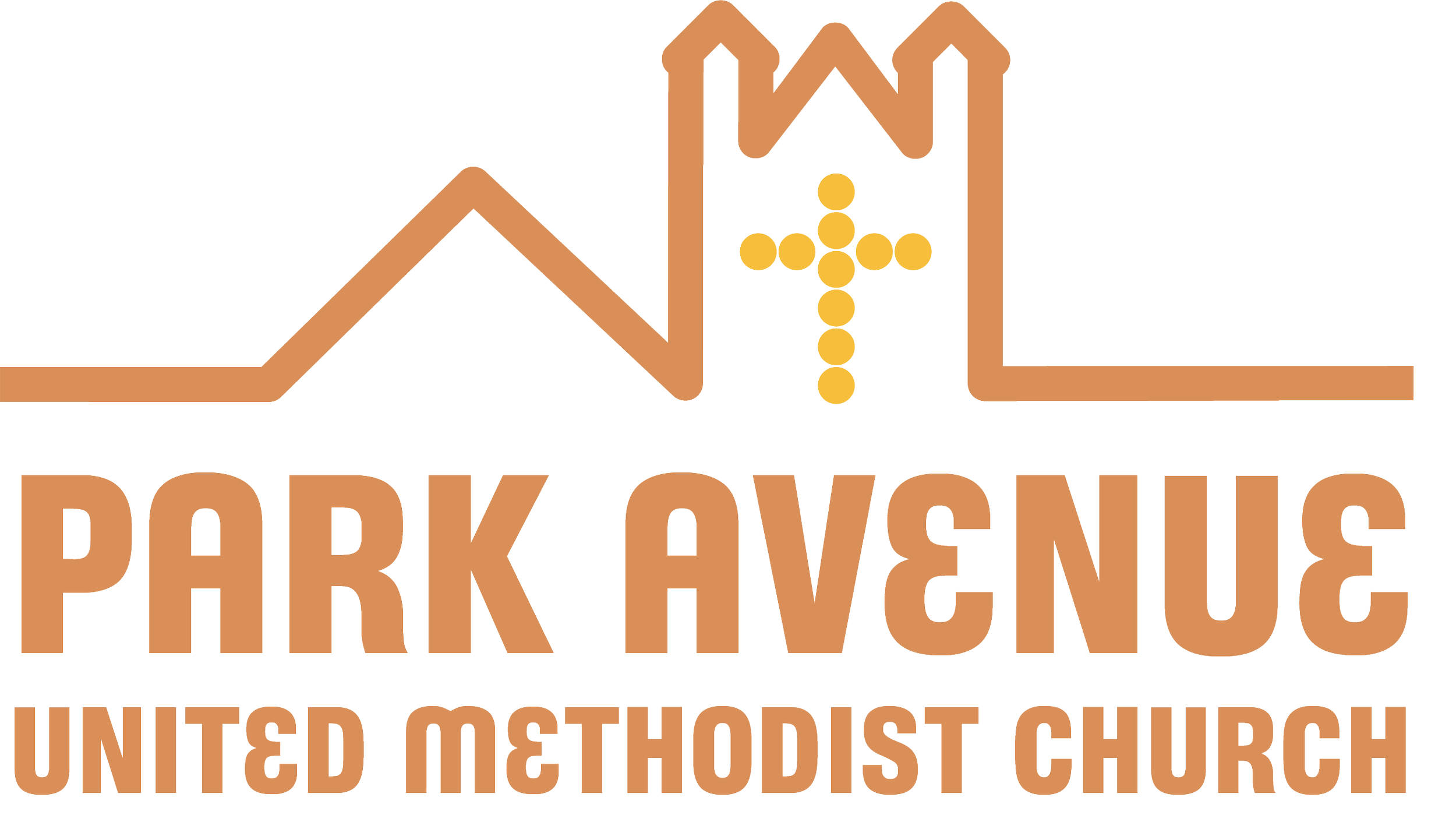Logo for Park Avenue United Methodist Church featuring a stylized outline of houses and a cross, with the church's name in bold letters.