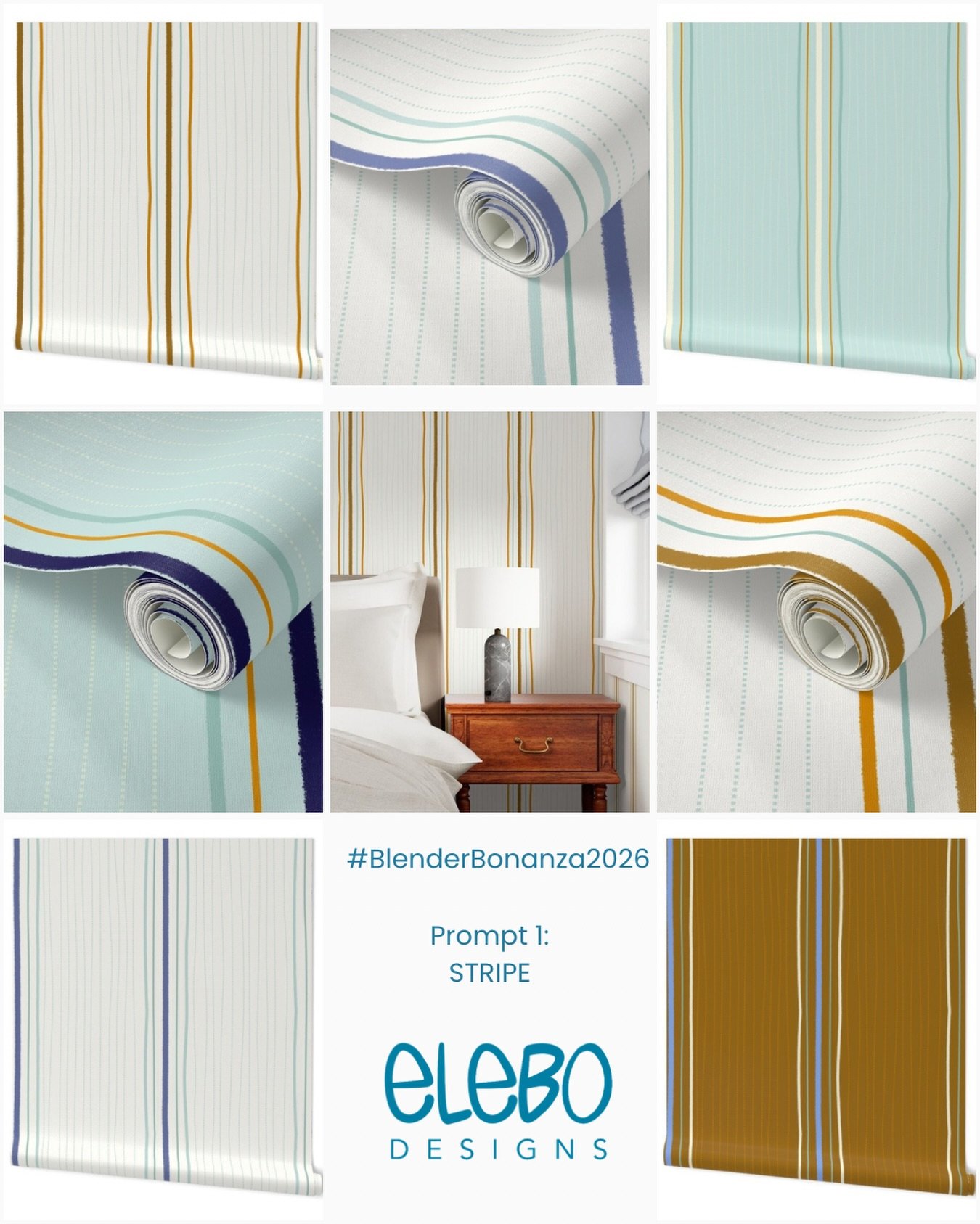 I am participating in @erin__kendal Blender Bonanza 2026, so many great prompts to work on for the next few weeks.
This is my design for the day 1 prompt: stripe.
Relaxed, slightly wobbly, hand drawn vertical lines, for a beachy, coastal feel. #blend